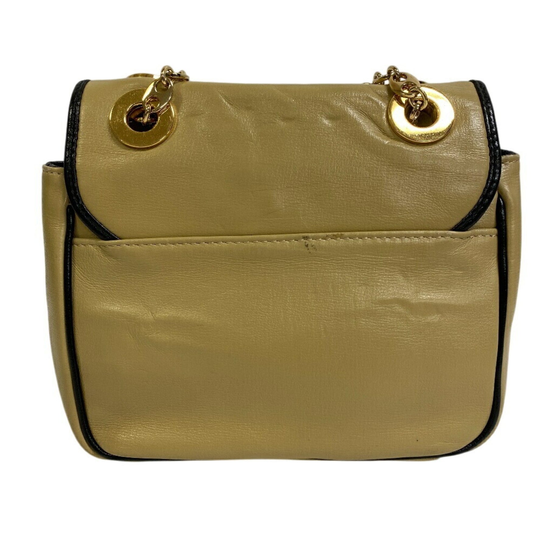 GUCCI Chain Handbag Flap Interlocking G Shoulder Bag Beige