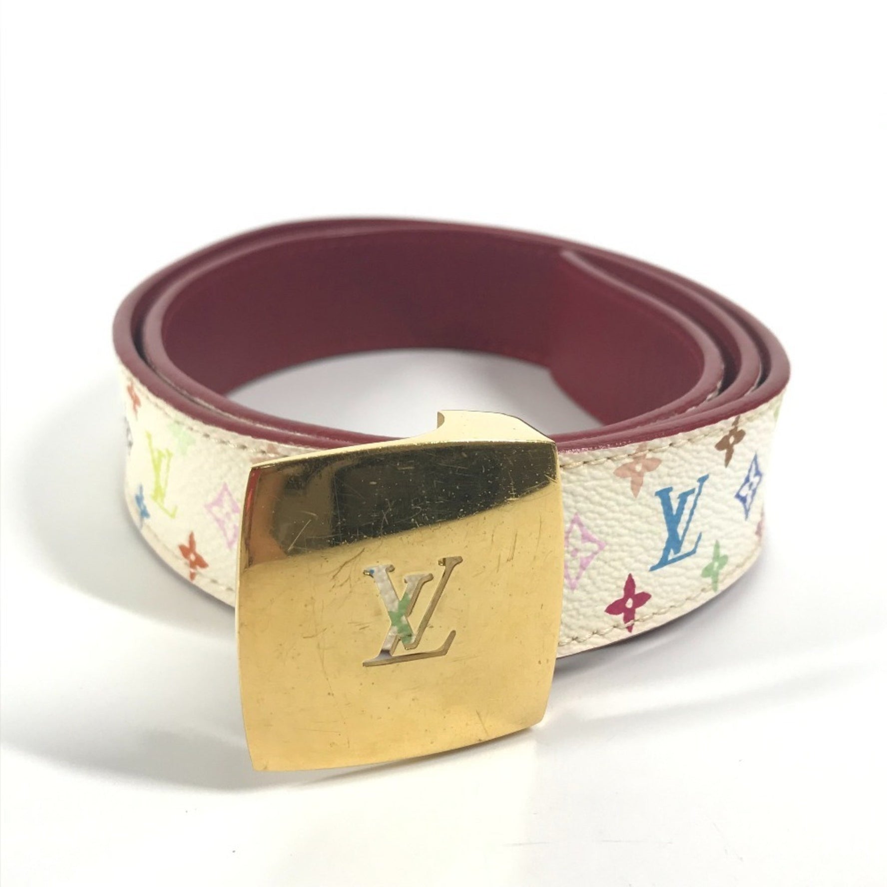 Louis Vuitton Monogram Multicolor Santur LV Cut Accessories Small Items Belt Canvas Blanc