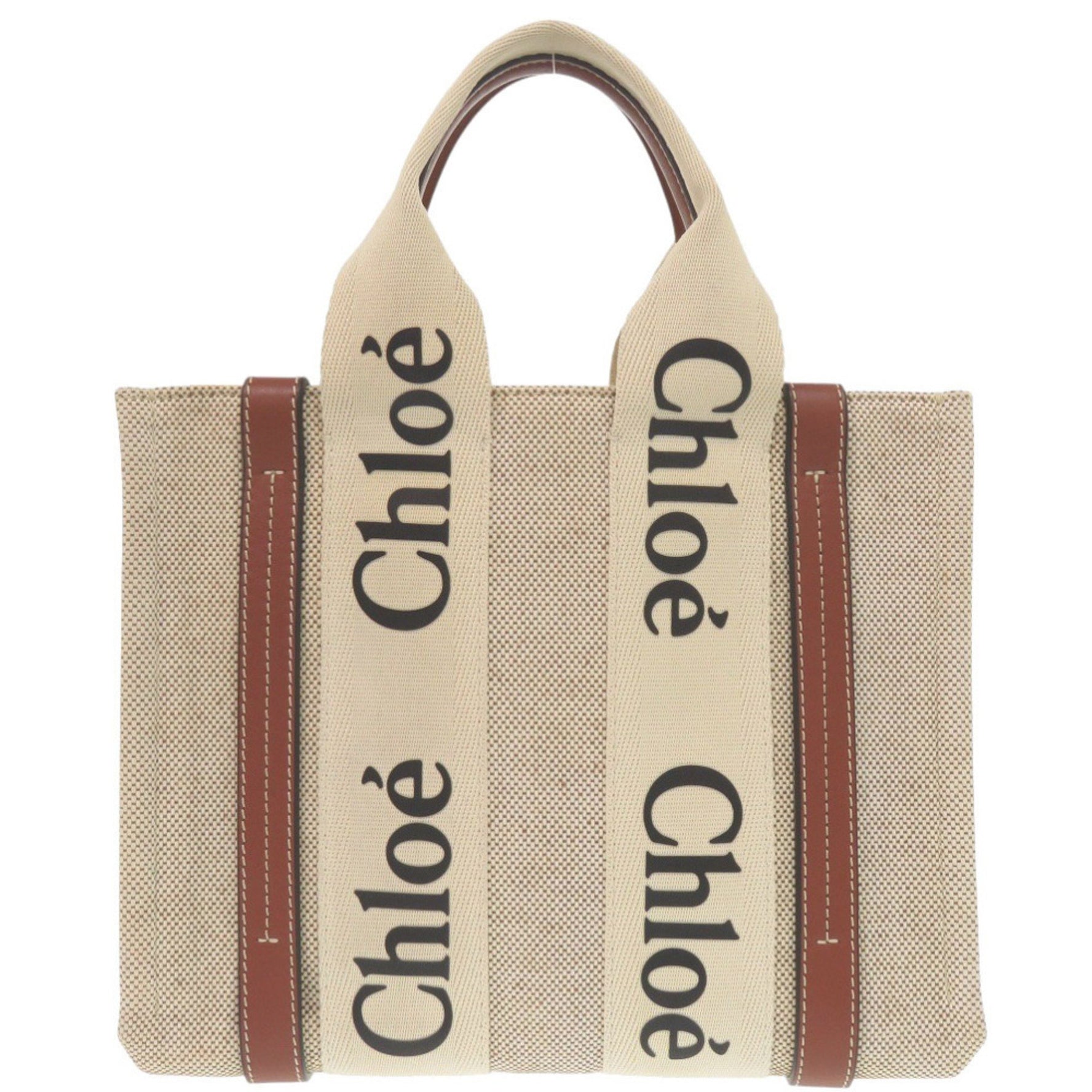 Chloé Chloe Woody Small Tote Bag Leather/Cotton Handbag 0687