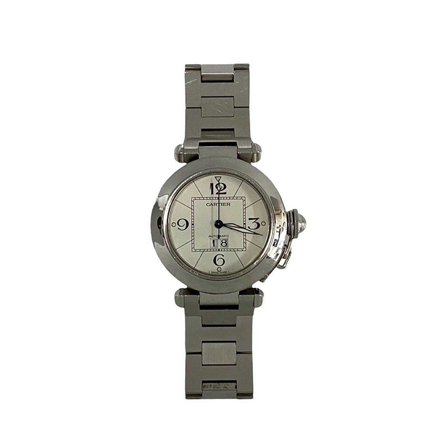 CARTIER Pasha C Stainless Steel Automatic Watch, Accessory, Silver/White