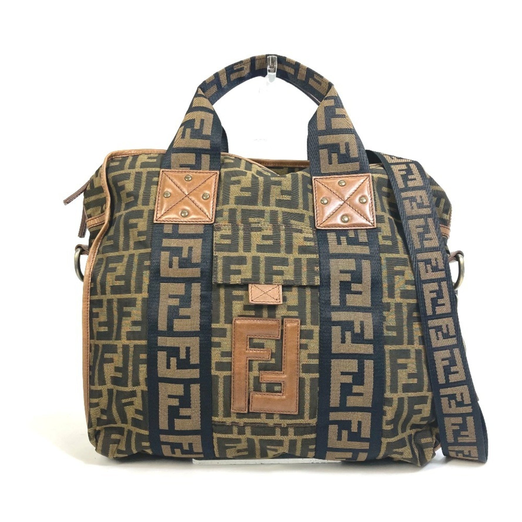 FENDI Zucca FF Pattern Handbag/Shoulder Bag in Leather/Canvas, Brown