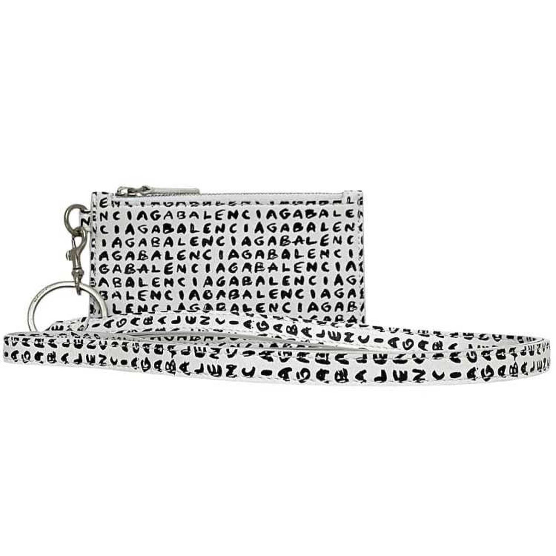 Balenciaga Card Case ec-23809 White/Black Leather 9188 S BALENCIAGA Coin White Pass Neck Strap Wallet Holder for Men and Women