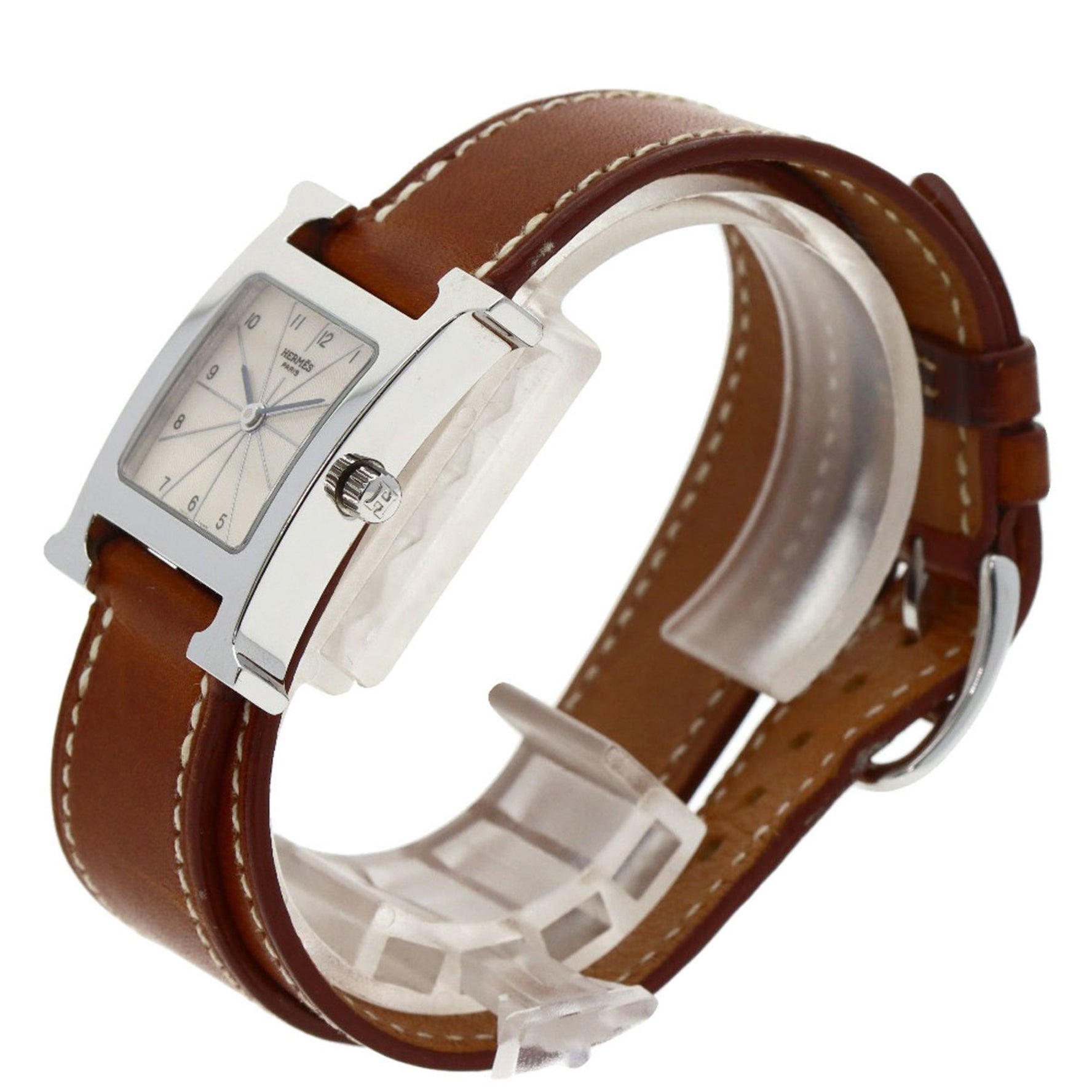 Hermes HH1.210 H Watch Double Tour Wristwatch Stainless Steel Leather Women's HERMES