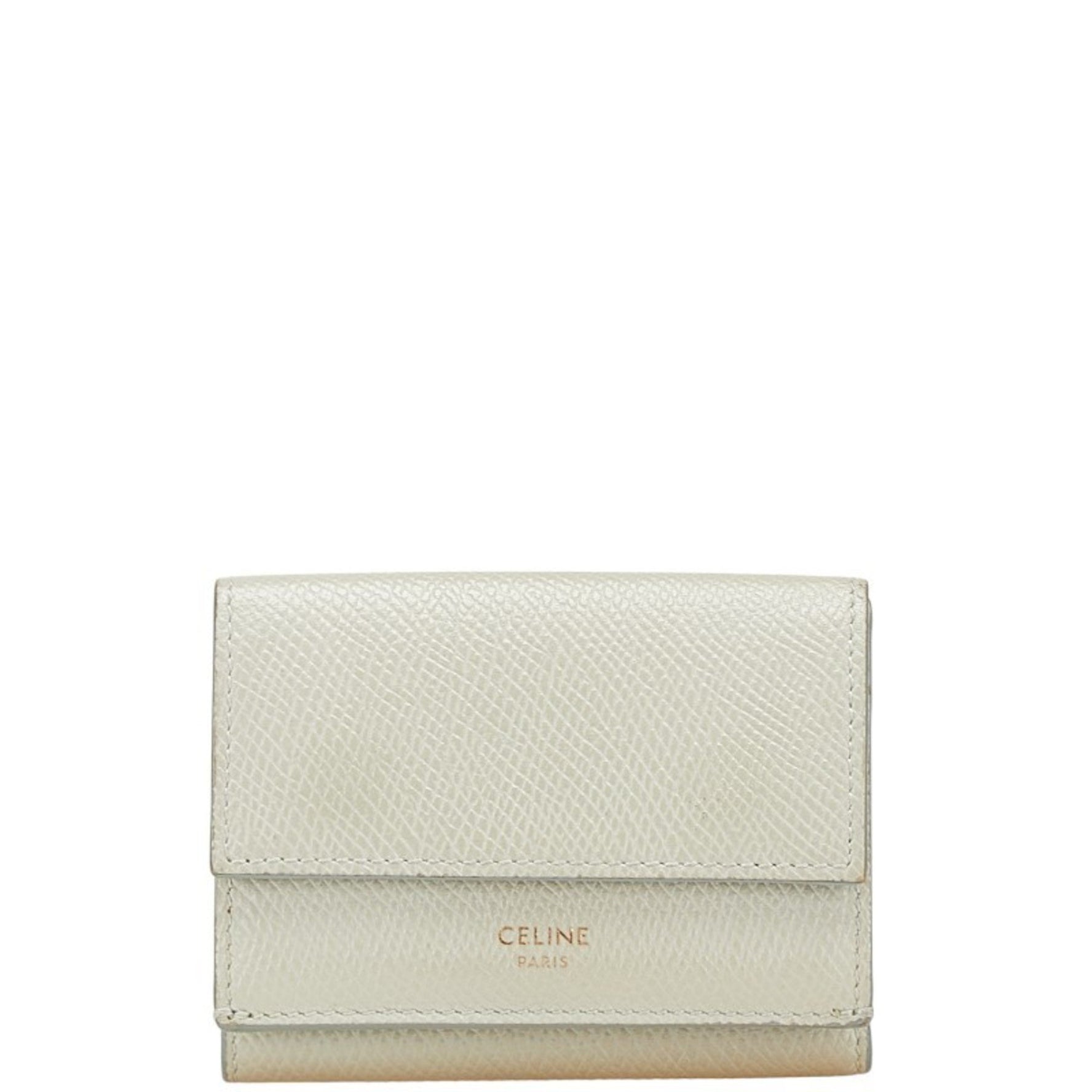 Celine Tri-fold Compact Wallet Light Green Leather