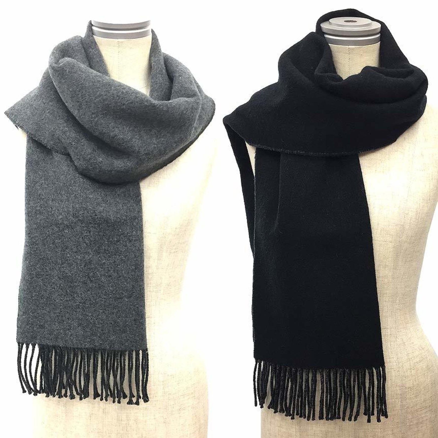 HERMES Cashmere Scarf Stole Shawl Black x Grey Men Women Unisex aq10856