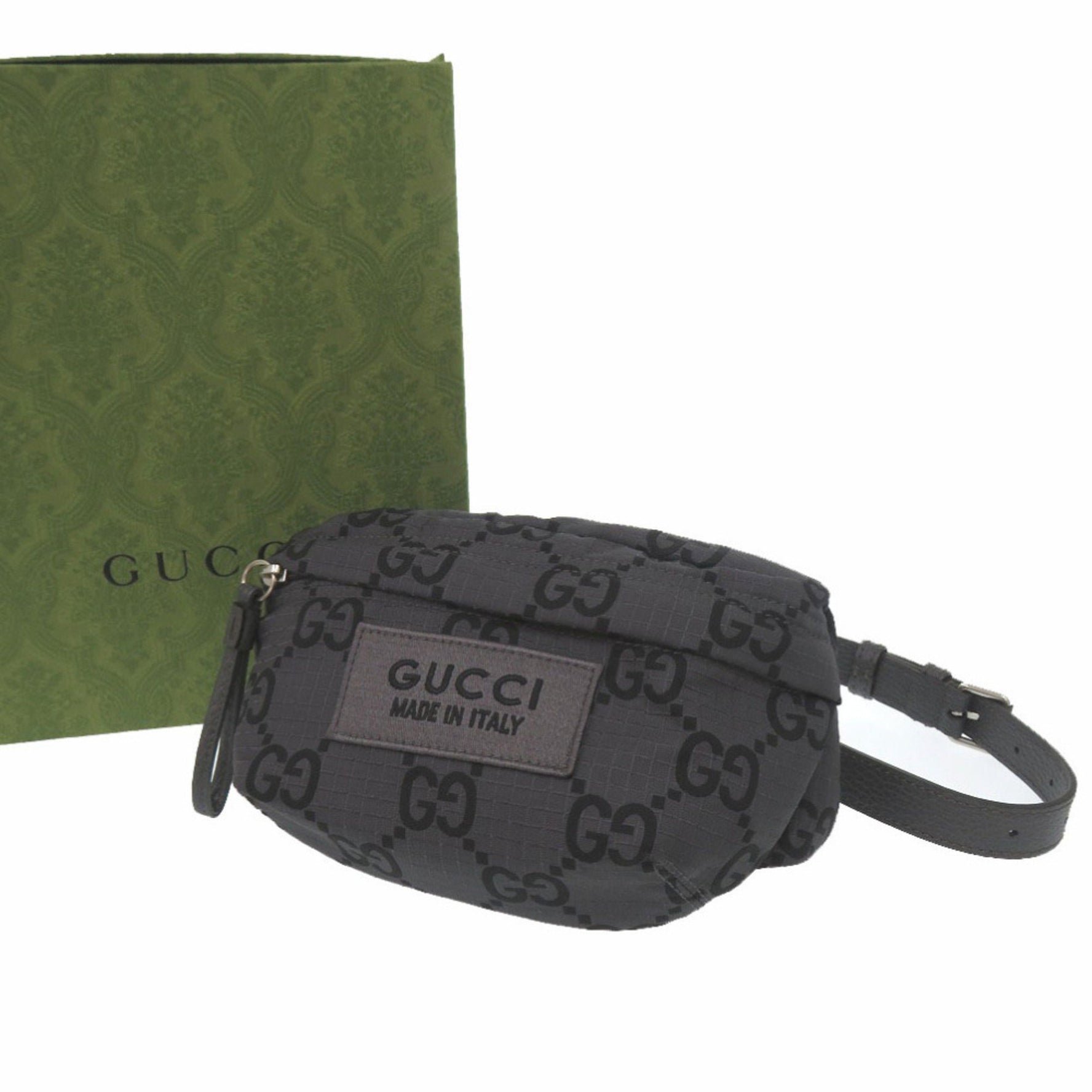 Unused Gucci GG Cross Body Bag Recycled Polyester Dark Gray