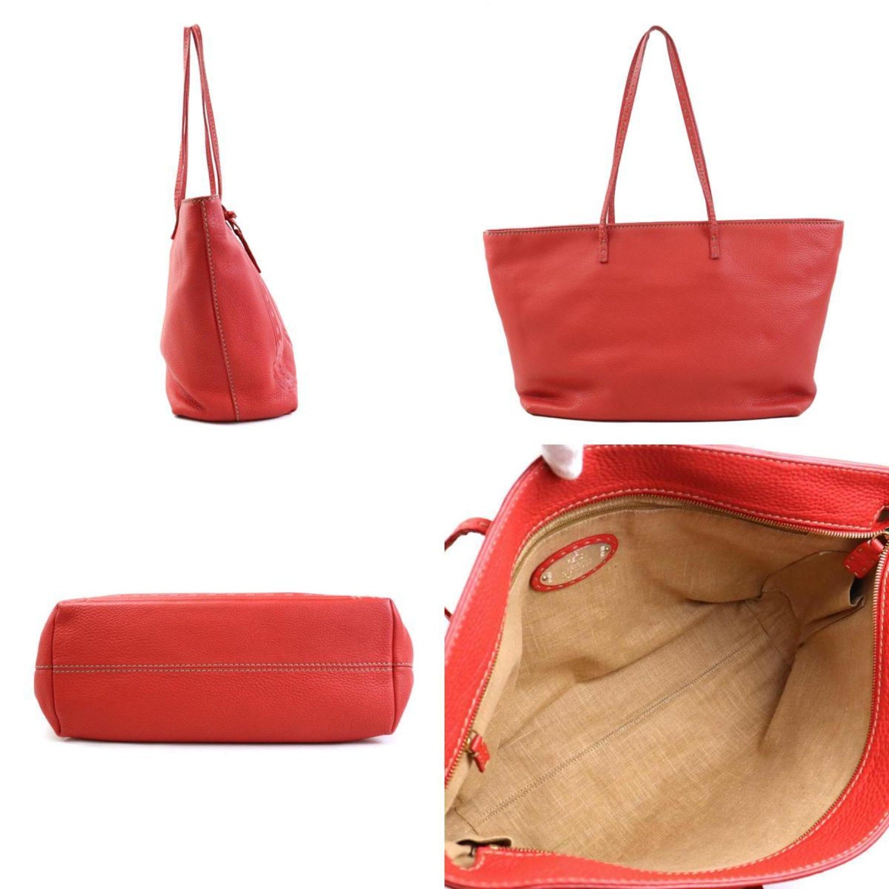 FENDI Shoulder Bag Tote Selleria Leather Red