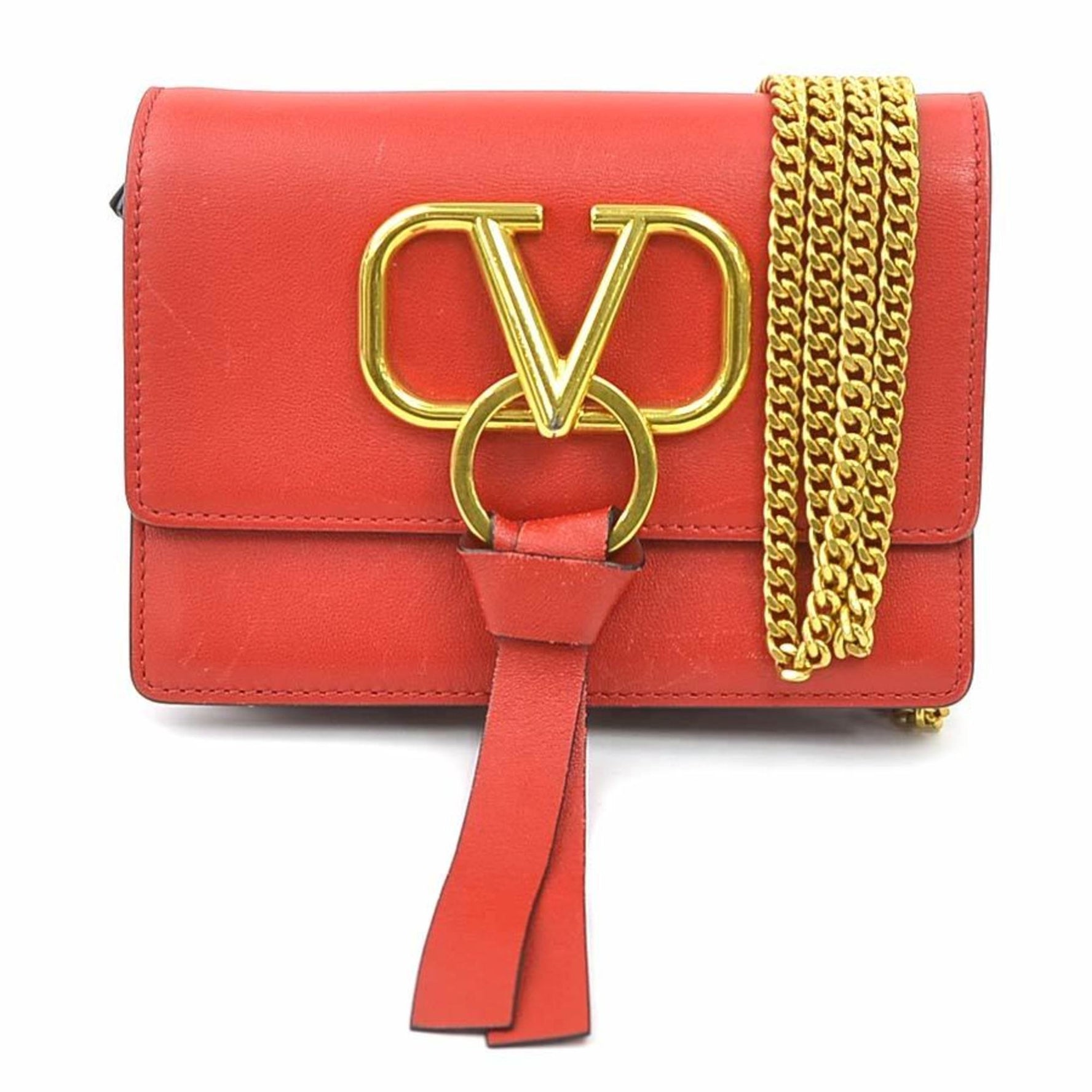 Valentino Garavani Red Leather Chain Wallet