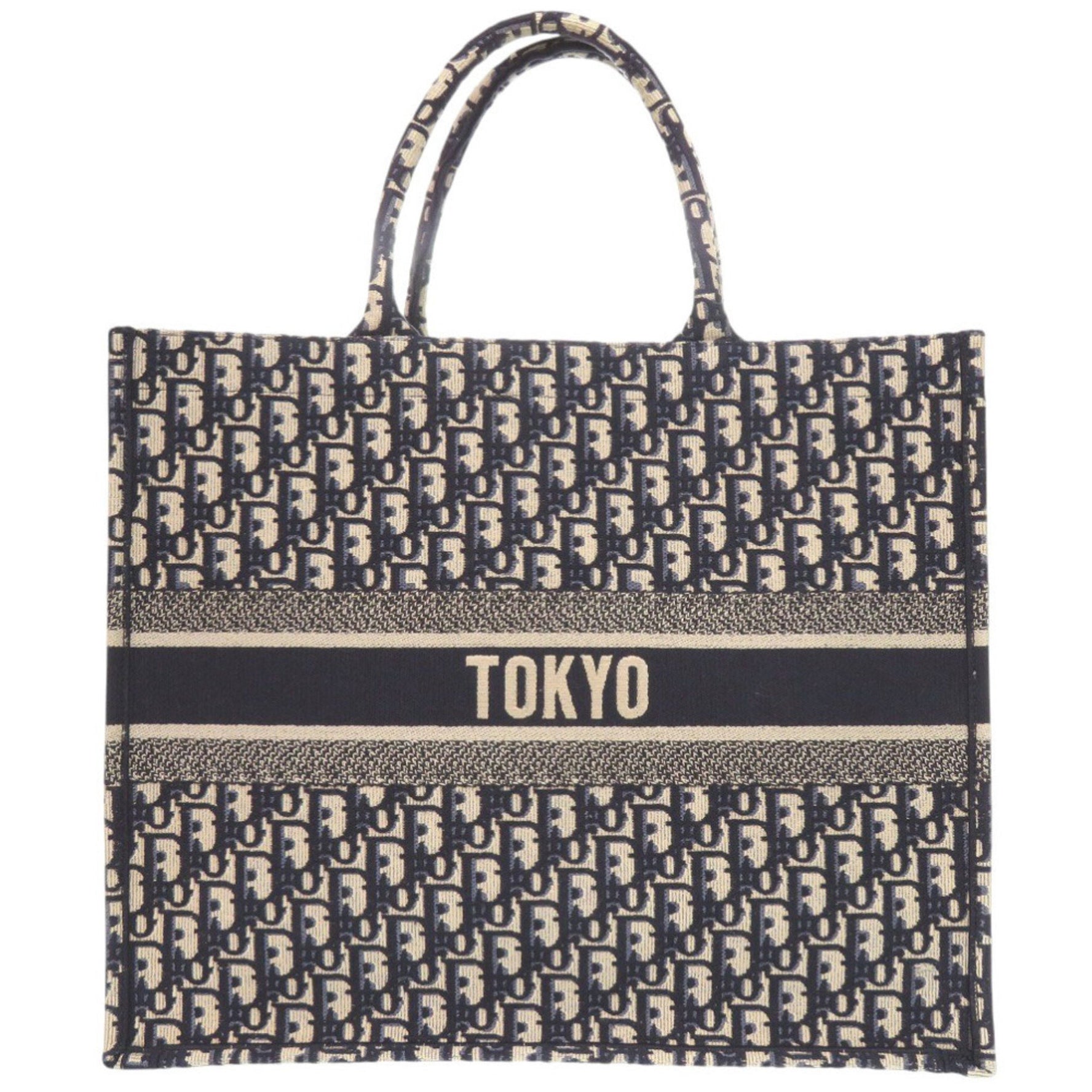 Christian Dior Book Tote Large Oblique Canvas Navy Bag 0095