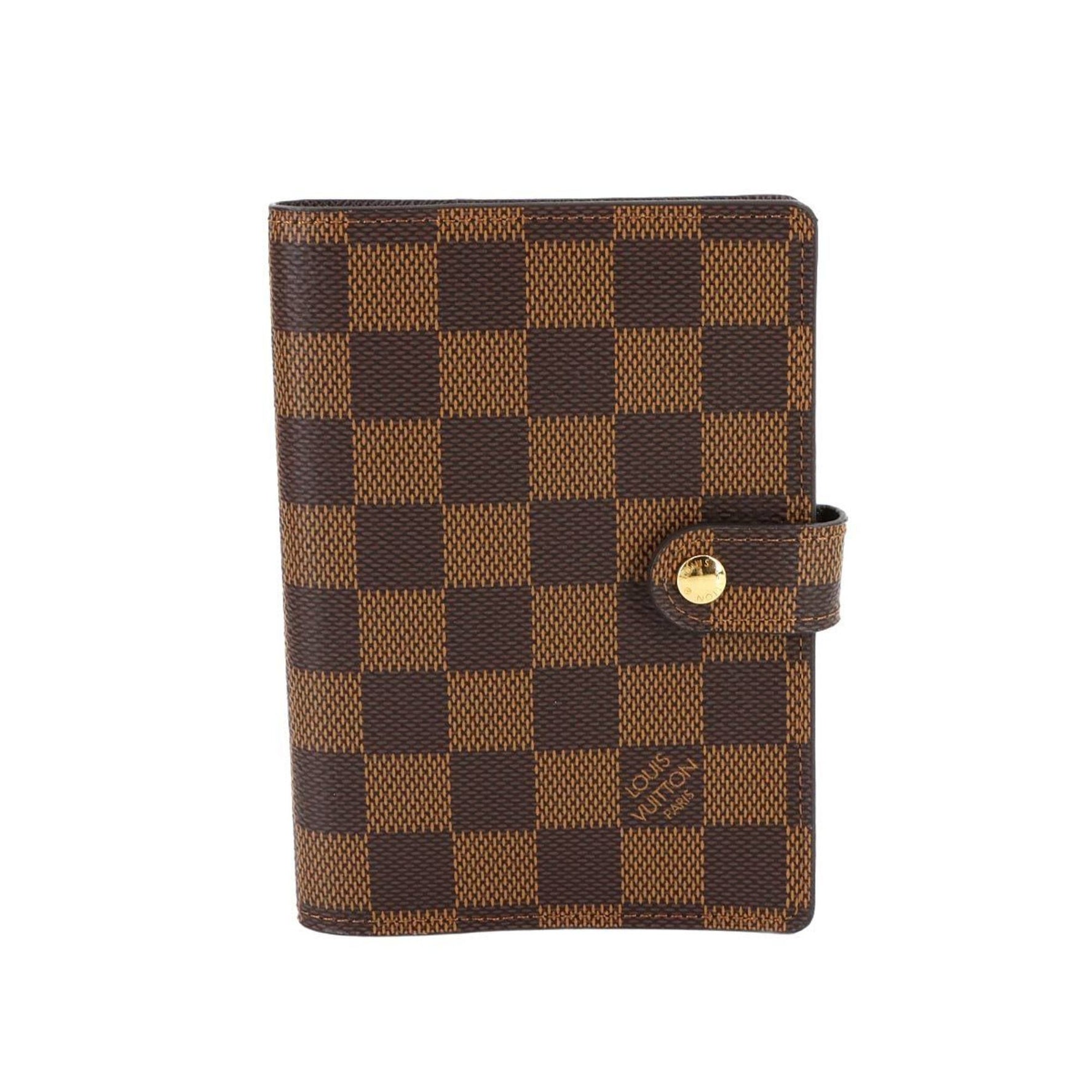 Louis Vuitton Damier Agenda PM Wallet Cover, Ebene Brown, Gold Hardware
