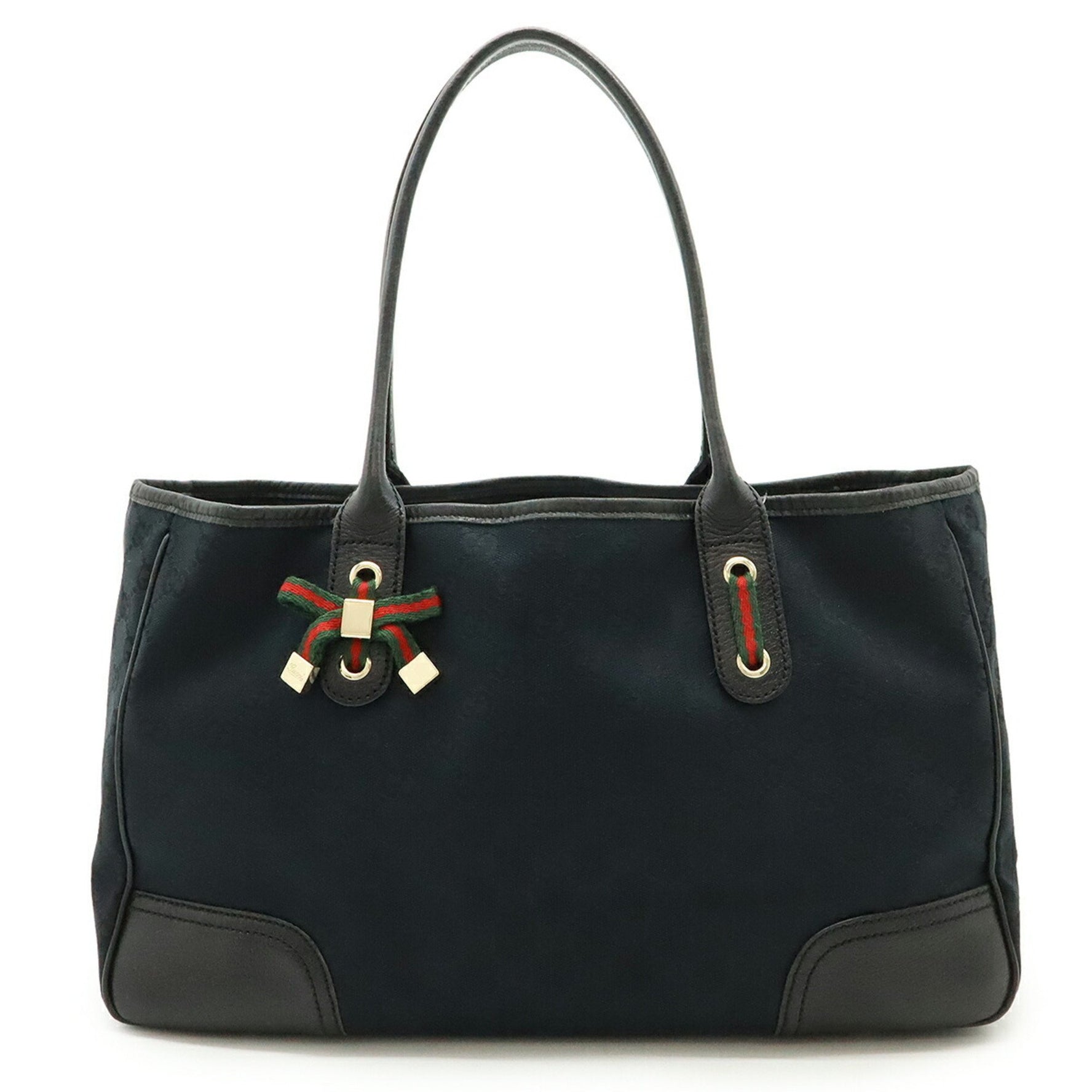 GUCCI Gucci Prince Line GG Canvas Ribbon Tote Bag Shoulder Leather Black
