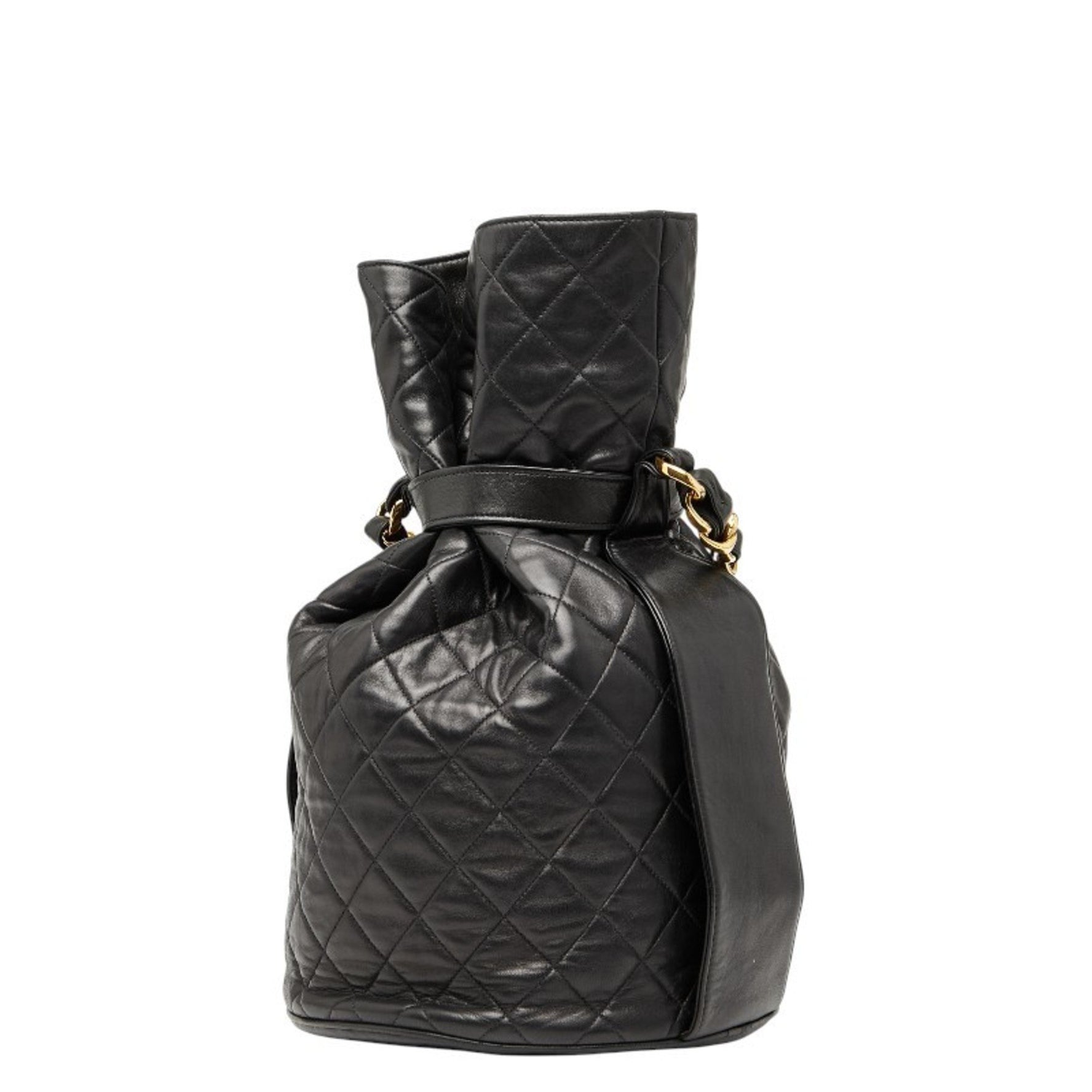 CHANEL Coco Mark Matelasse Drawstring Chain Shoulder Bag in Lambskin