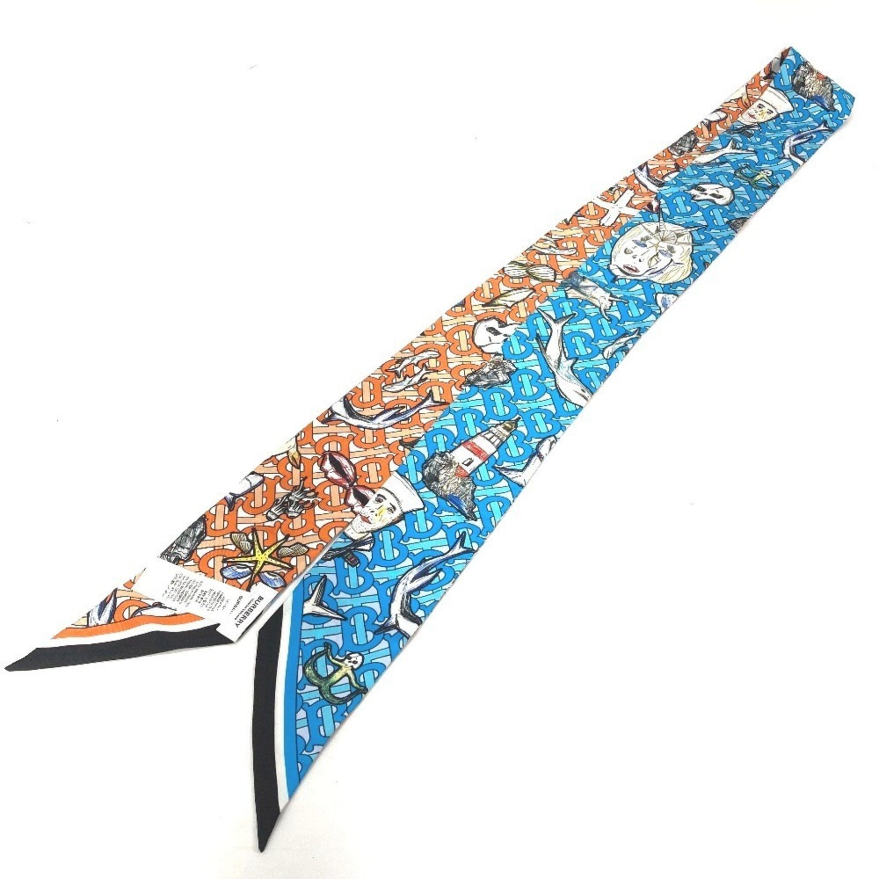 BURBERRY TB Skinny Scarf Bandeau Silk Women's Orange