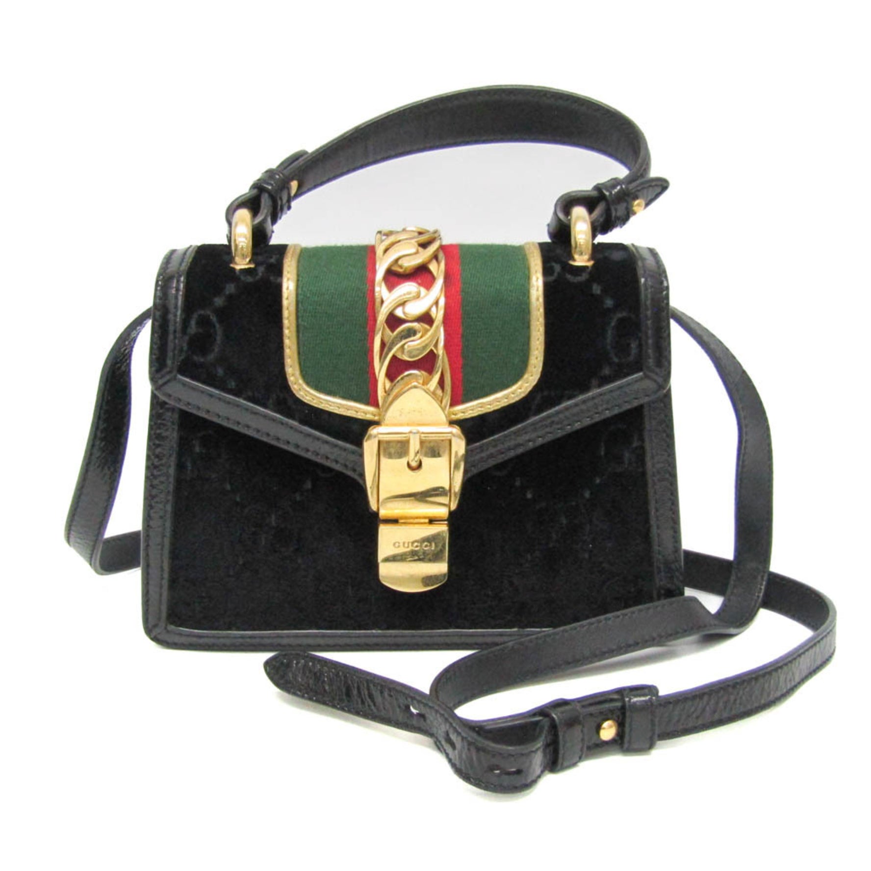 Gucci Sylvie GG Pattern Leather,Velvet Handbag,Shoulder Bag