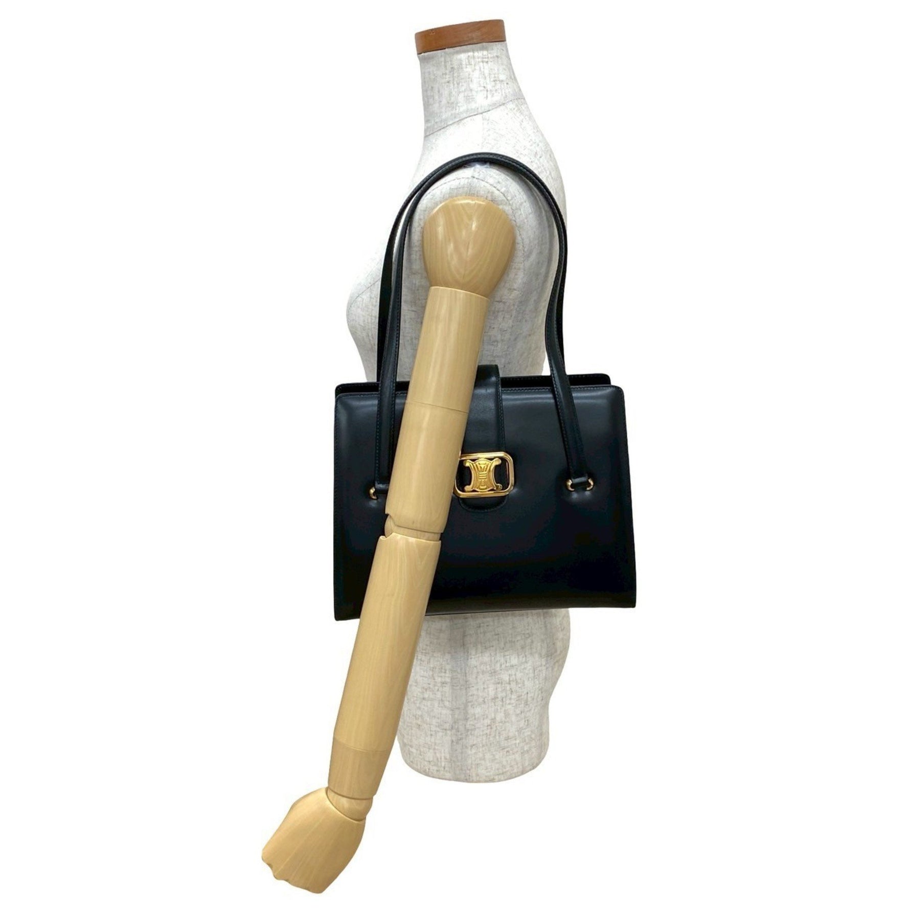 CELINE Triomphe Logo Calf Leather Tote Bag, Semi-Shoulder Handbag