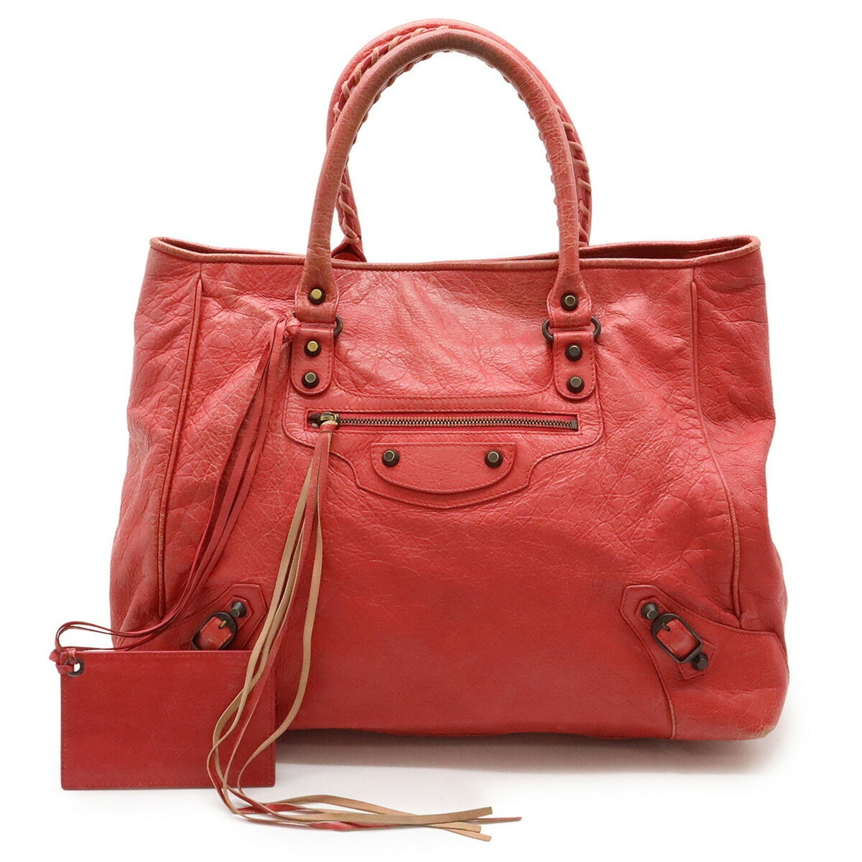 BALENCIAGA The Sunday Tote Bag Handbag Shoulder Leather Red