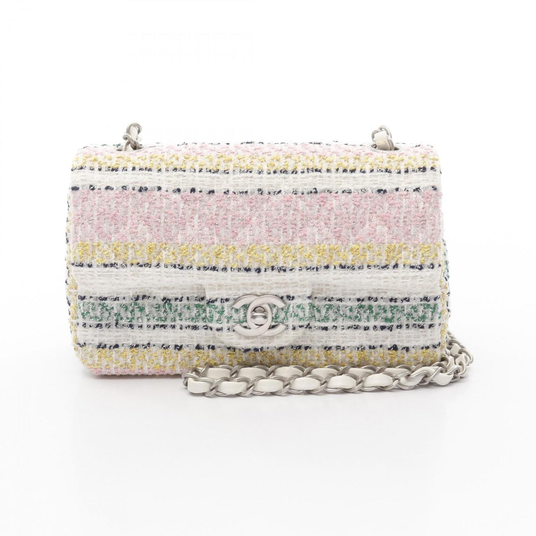 CHANEL Matelasse Single Flap Shoulder Bag, Fabric, White, Multicolor