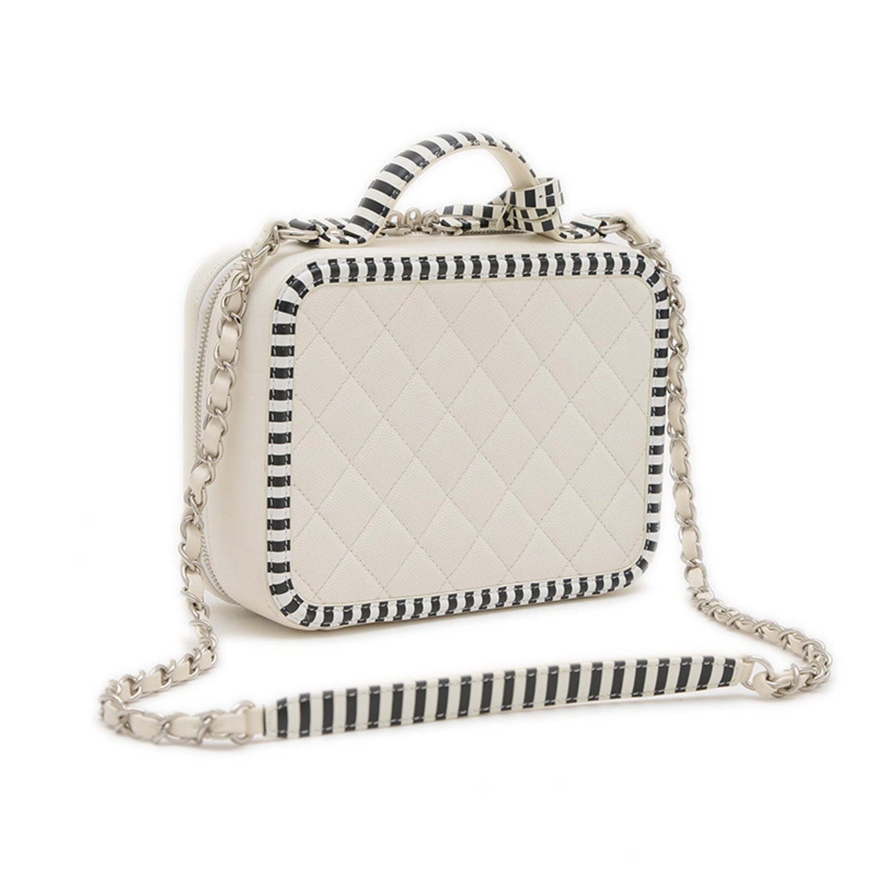 Chanel CC Filigree Vanity Hand Shoulder Bag in Caviar Leather, White and Black