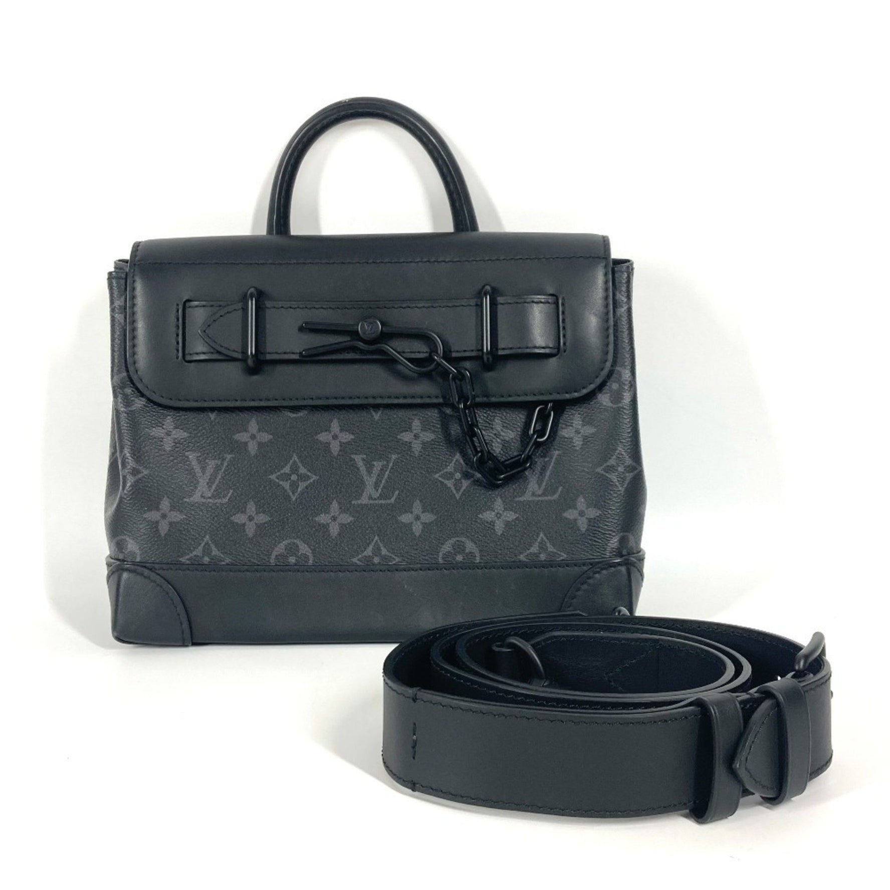 Louis Vuitton Monogram Eclipse Steamer PM Bag Shoulder Crossbody Handbag Canvas Men's Black