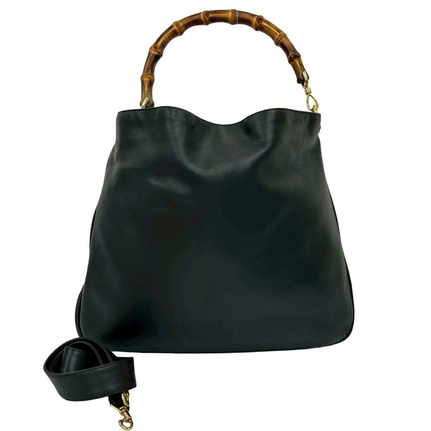 GUCCI Old Bamboo Leather Handbag, Shoulder Bag, Tote