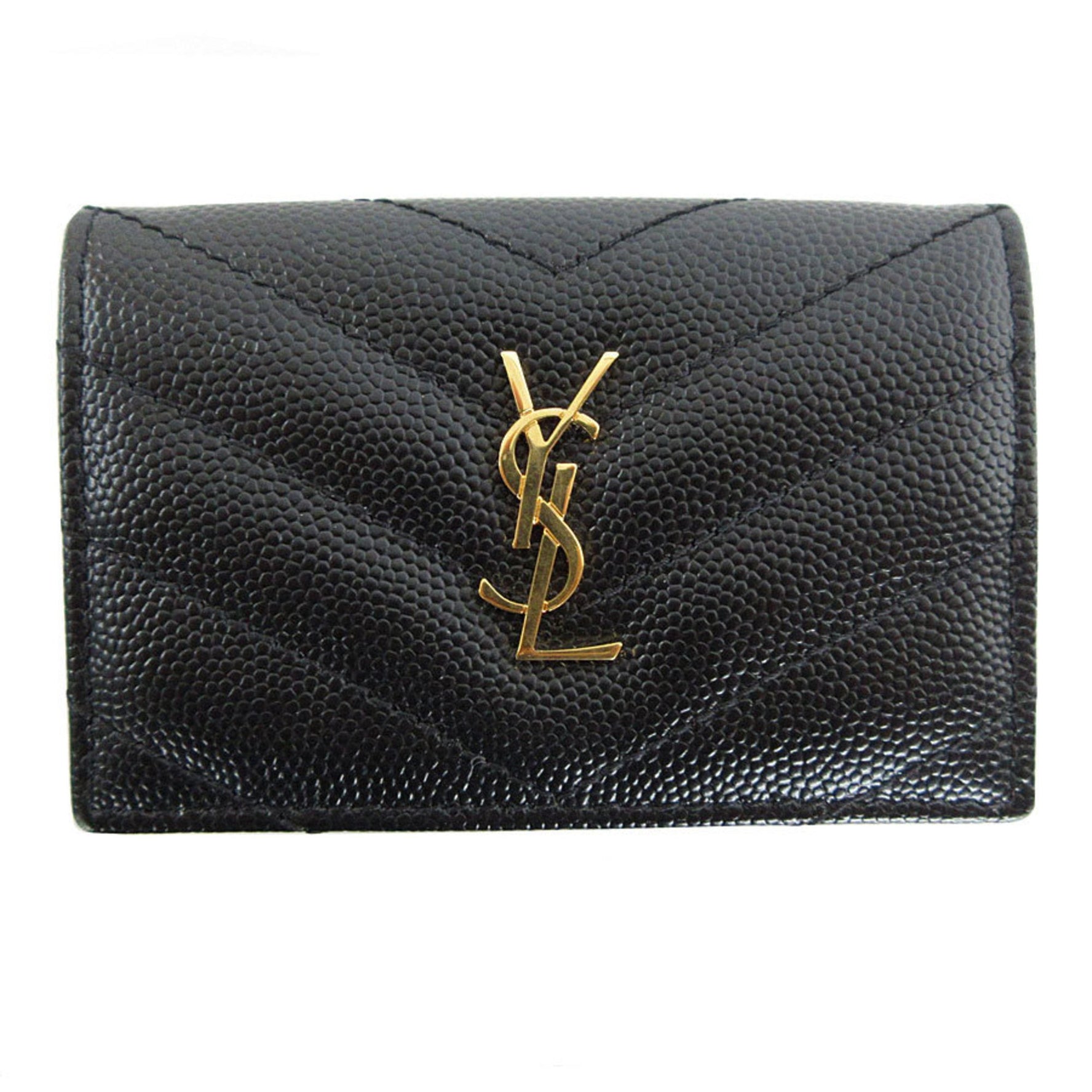 Saint Laurent SAINT LAURENT Tri-fold wallet Compact Leather Black Gold Women's s0634g