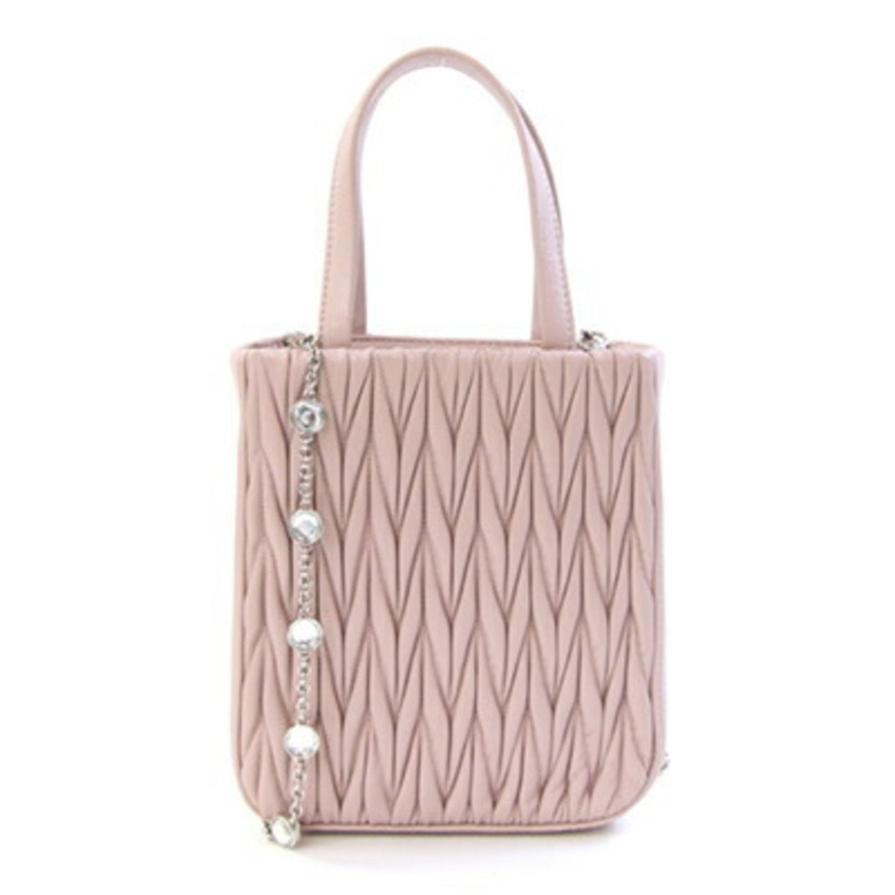 Miu Miu Miu Matelasse Handbag Smoky Leather Shoulder Bag with Chain and Gathered Beads, MIU