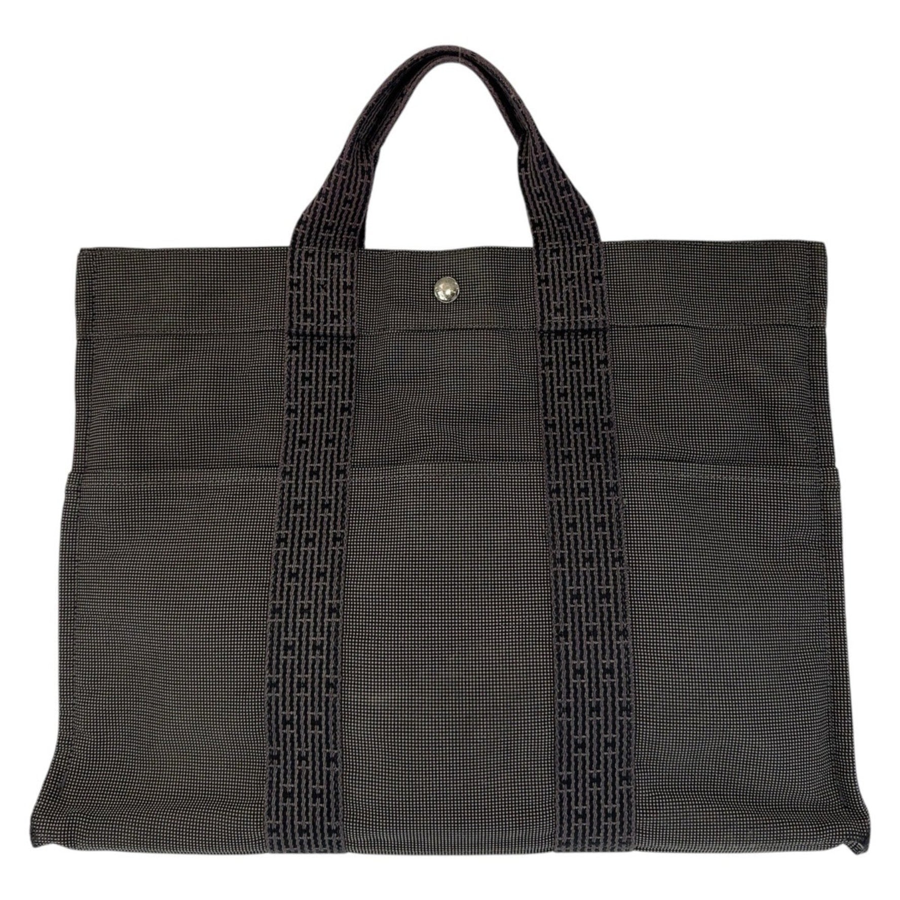 HERMES Air Line MM Gray Canvas Tote Bag with Silver Hardware