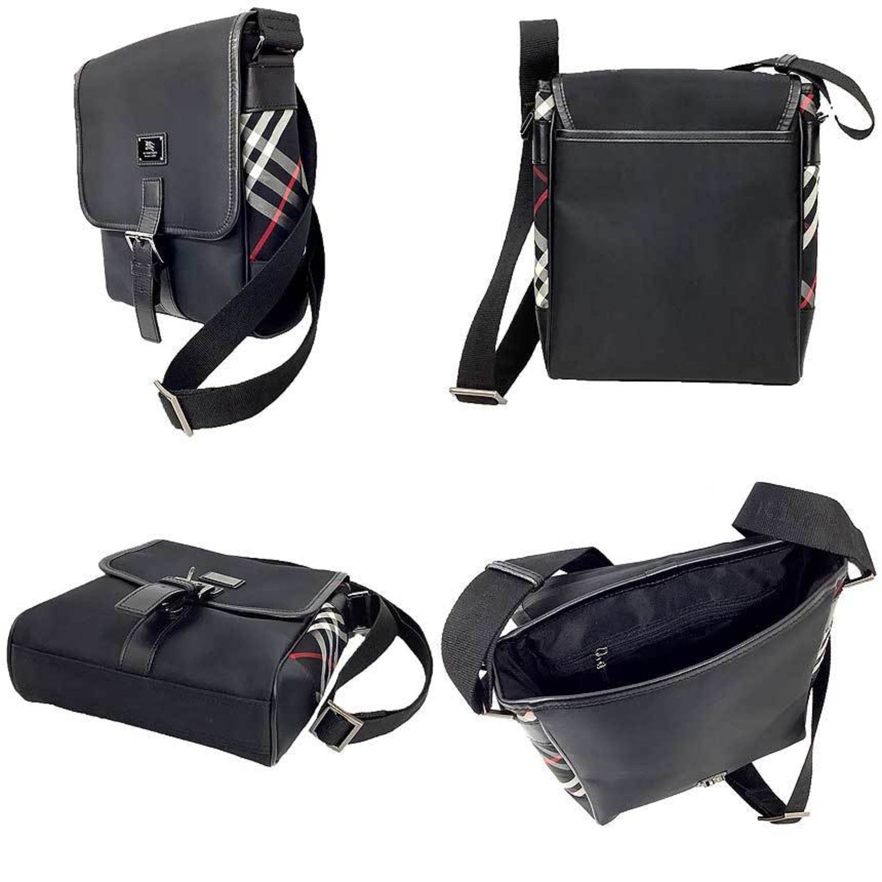 Burberry Black Label Shoulder Bag Crossbody Men's Nylon x Leather Check