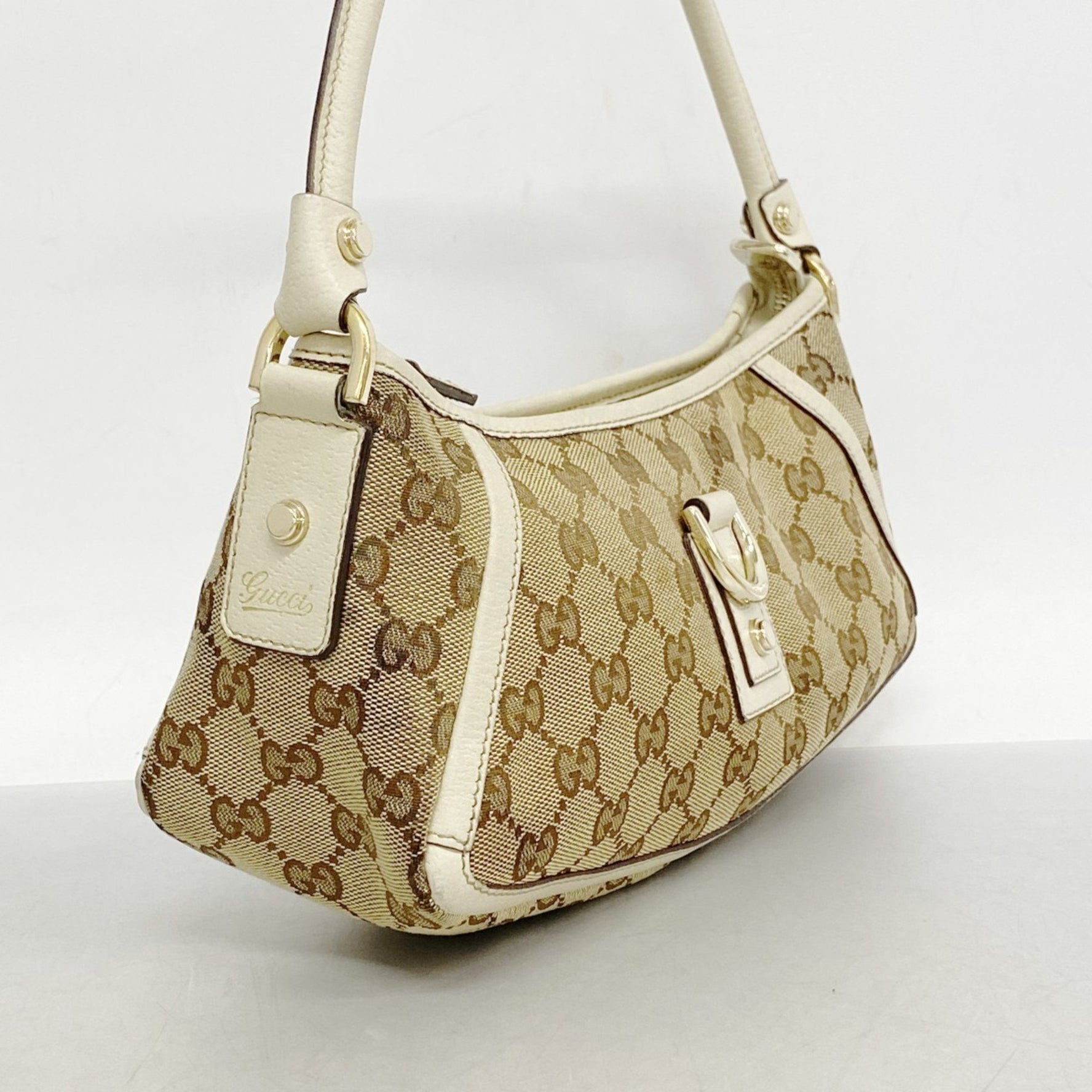 Gucci GG Canvas Abbey Shoulder Bag Beige Brown White Champagne