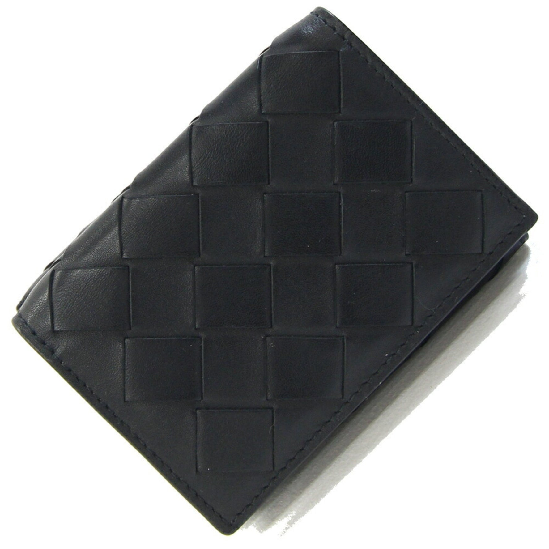 Bottega Veneta Tri-fold Wallet Intrecciato Tiny Black Blue Leather Compact Bicolor Men's Women's BOTTEGA VENETA