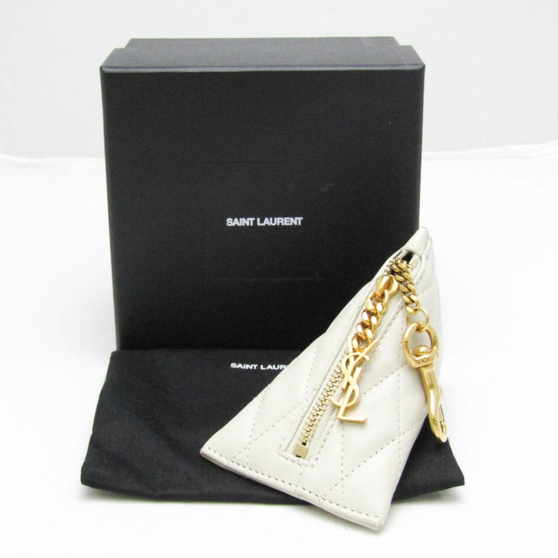 Saint Laurent Quilting Women's Leather Coin Purse/coin Case Off-white