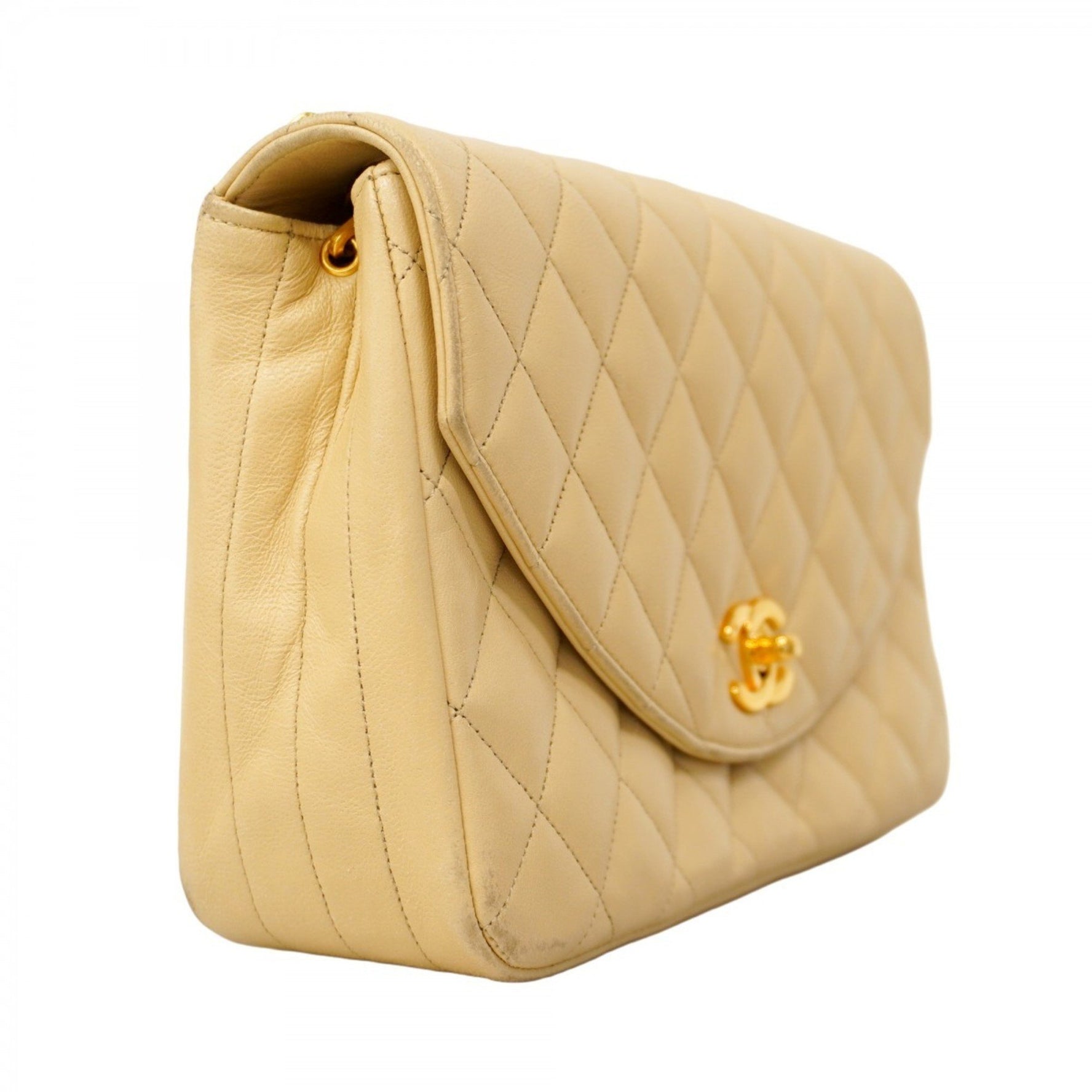 Chanel Matelasse Chain Shoulder Bag, Lambskin, Beige, Women's