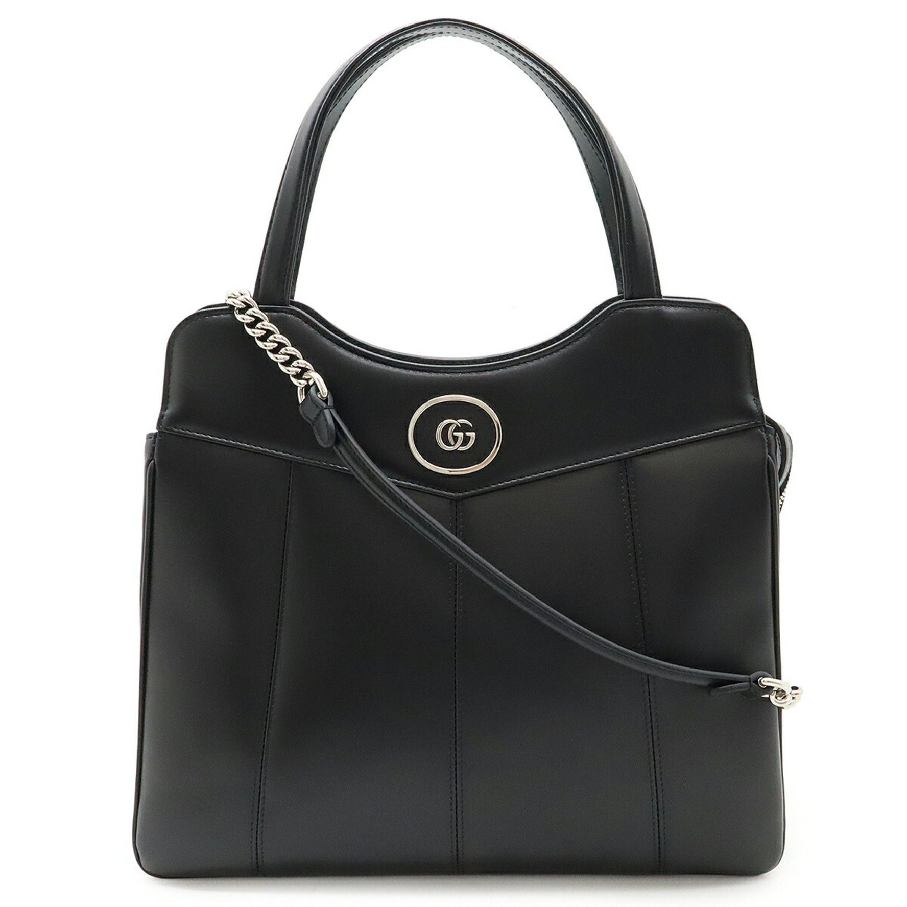 GUCCI Petit GG Tote Bag, Shoulder Handbag, Leather, Black,