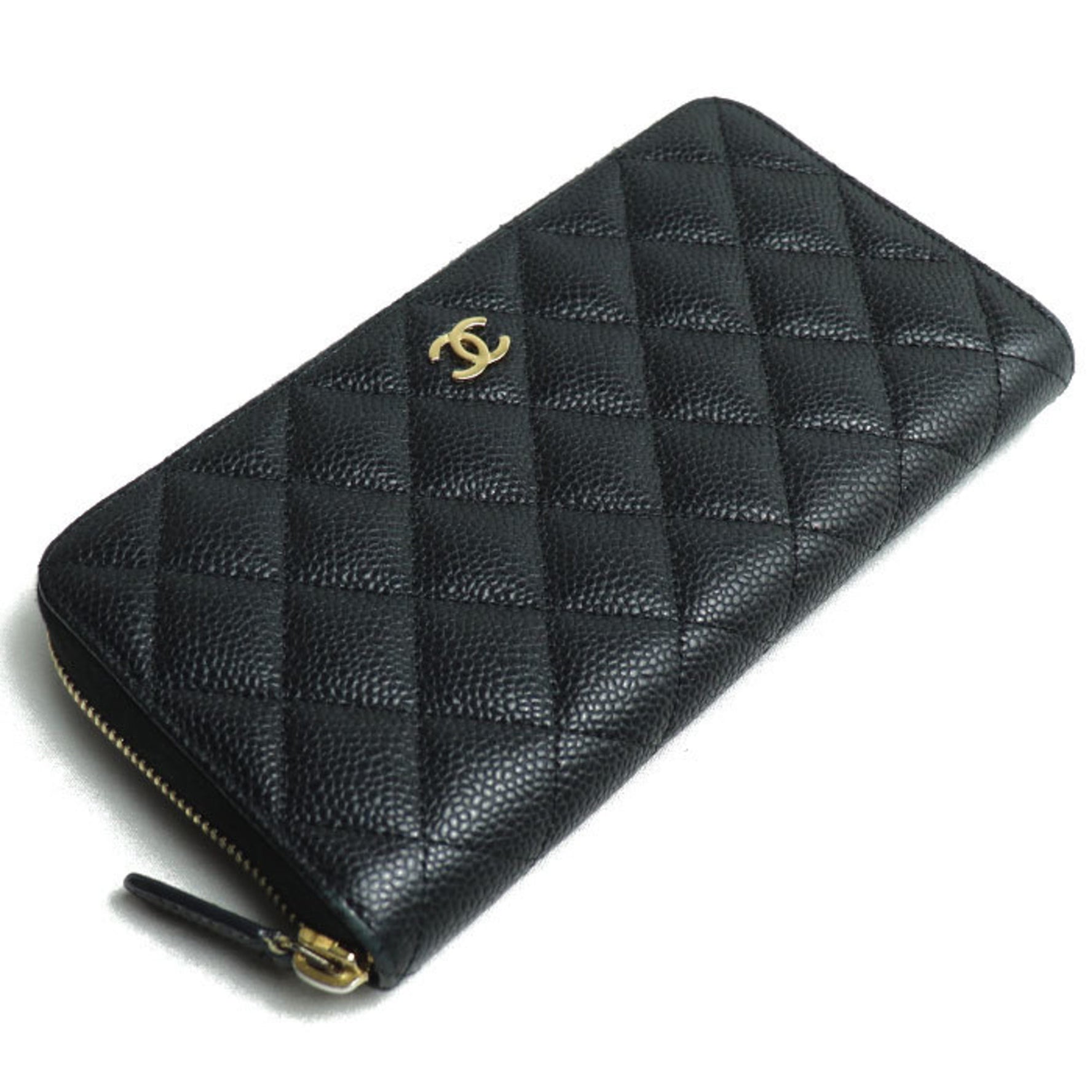CHANEL Classic Long Zip Wallet Round Black A50097 Women's