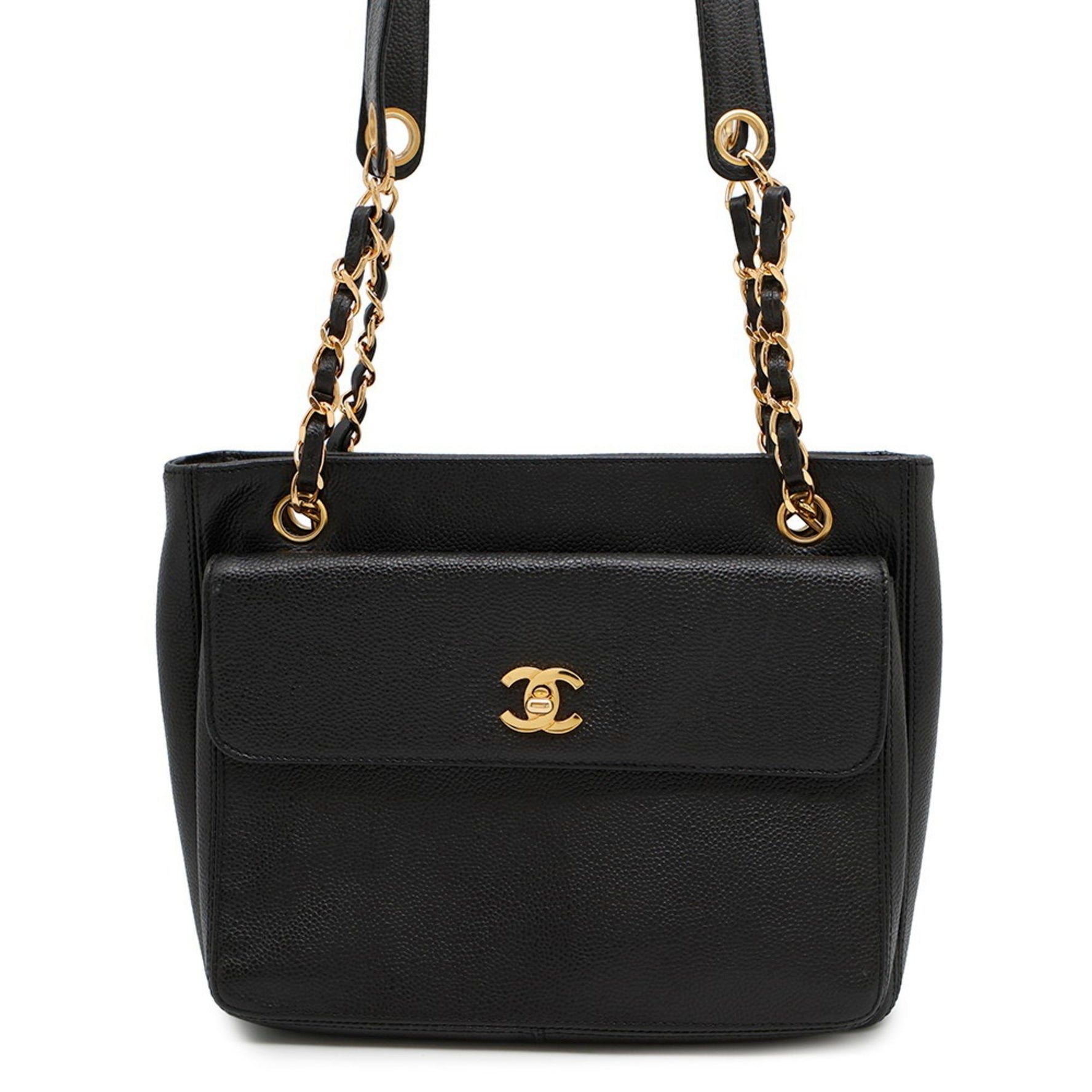 Chanel Chain Tote Bag with Coco Mark and Caviar Skin, Black