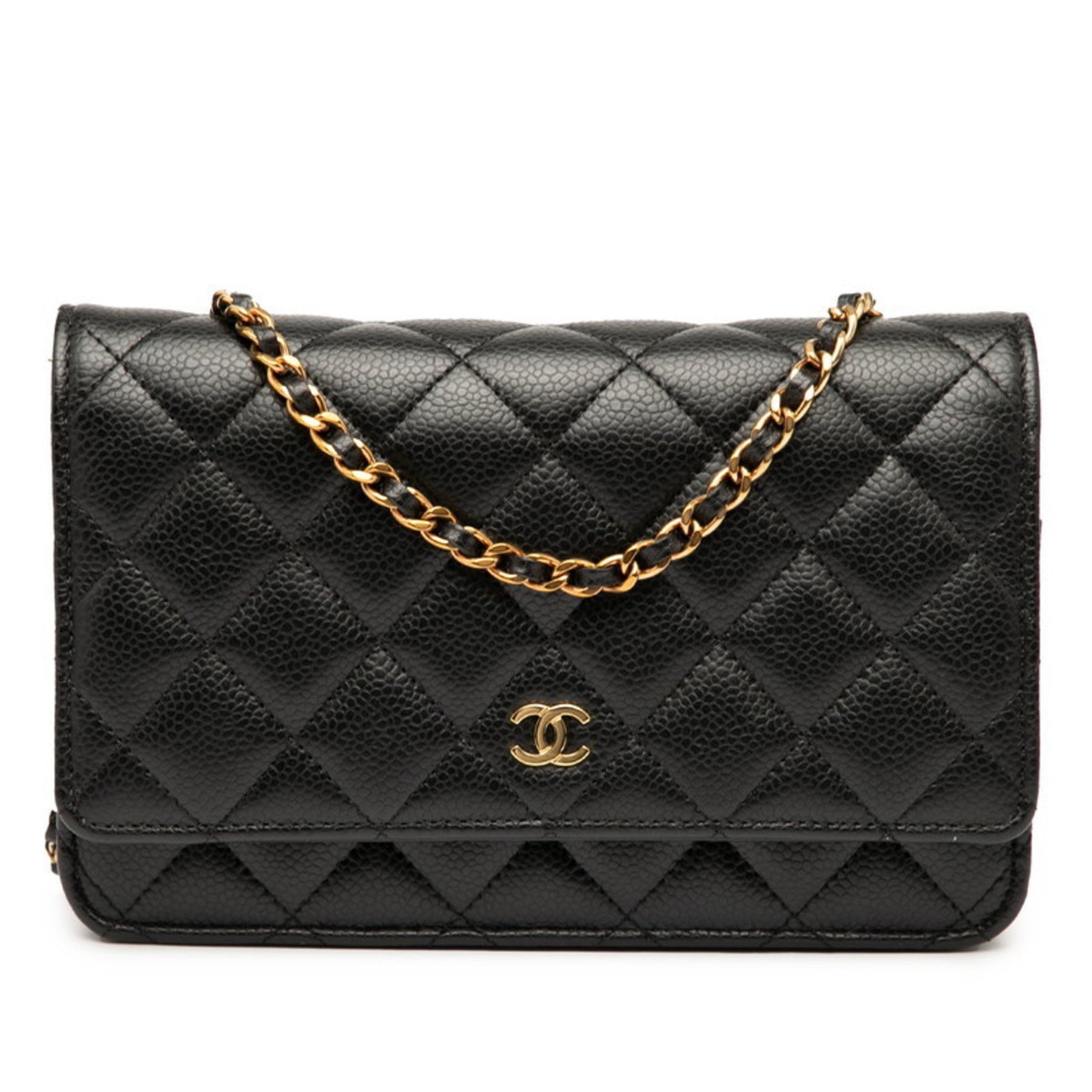 CHANEL Matelasse Coco Mark Chain Wallet Shoulder Bag in Caviar Skin