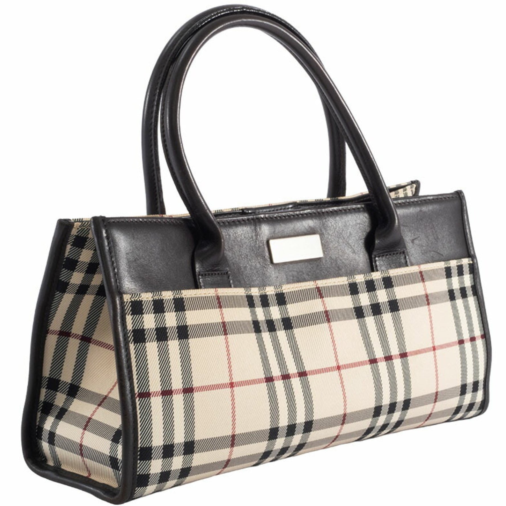 Burberry Nova Check Handbag, Canvas, Leather, Beige, Brown, Horizontal