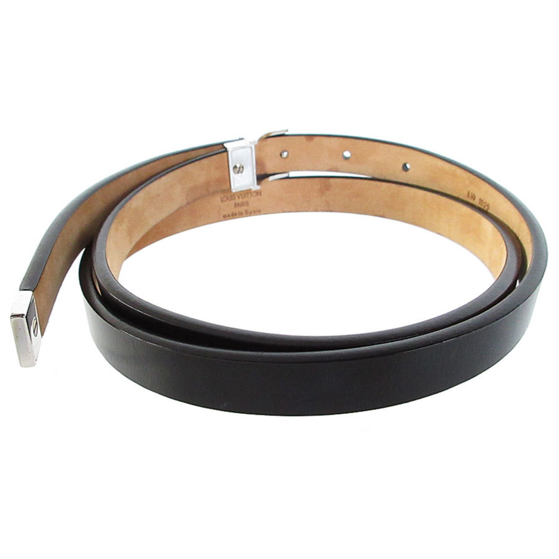 LOUIS VUITTON Belt Leather Metal Silver