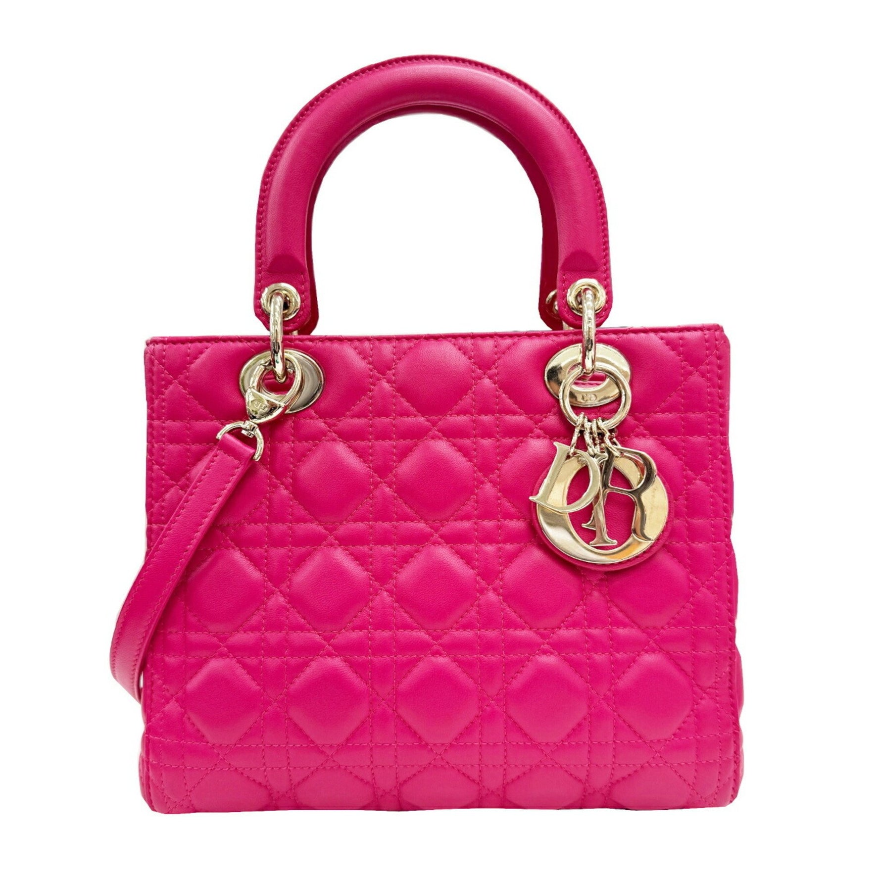 Christian Dior Dior Lady Cannage Medium Lambskin 2-Way Handbag/Shoulder Bag, Pink