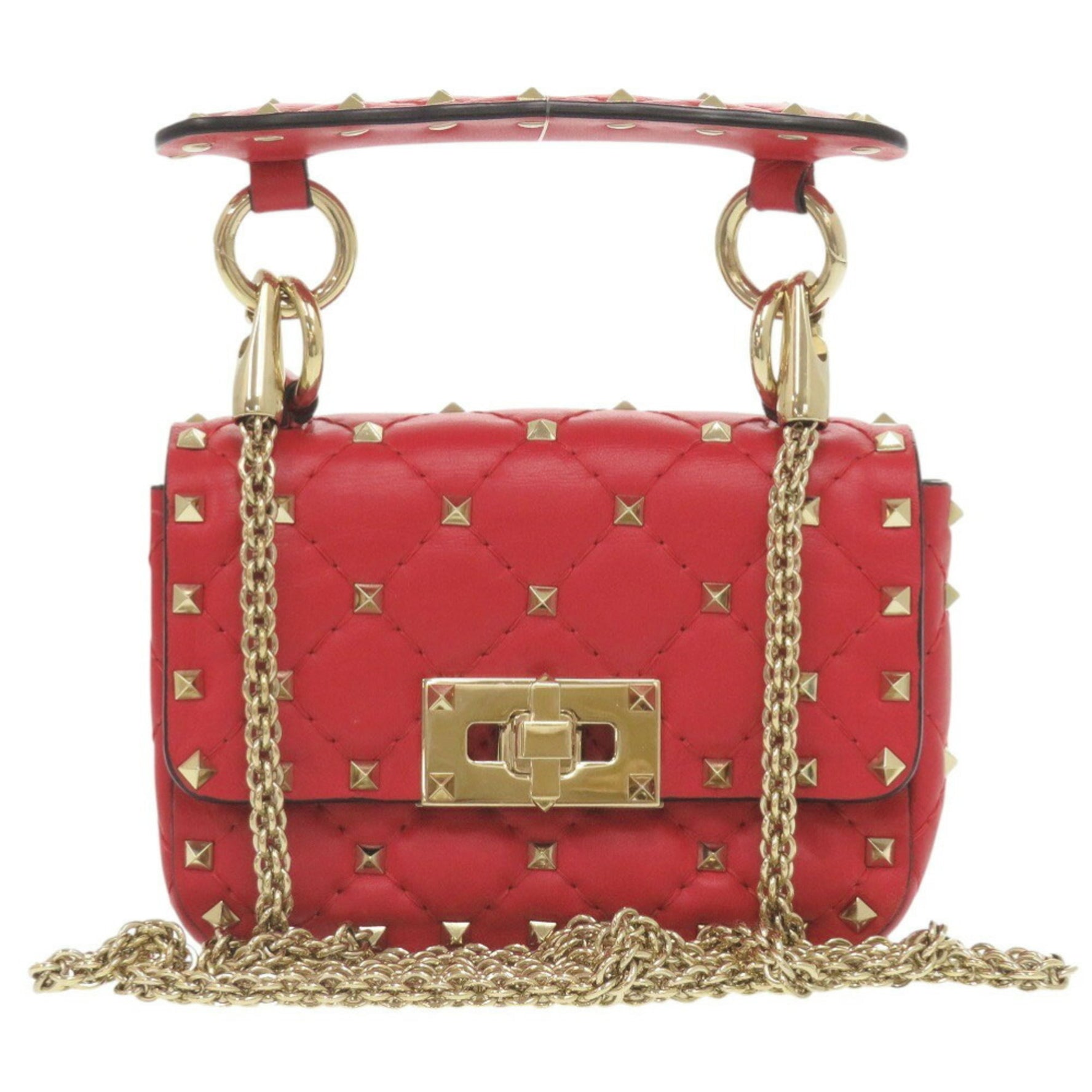 Valentino Garavani Rockstud Leather Studs Red Chain Shoulder Bag