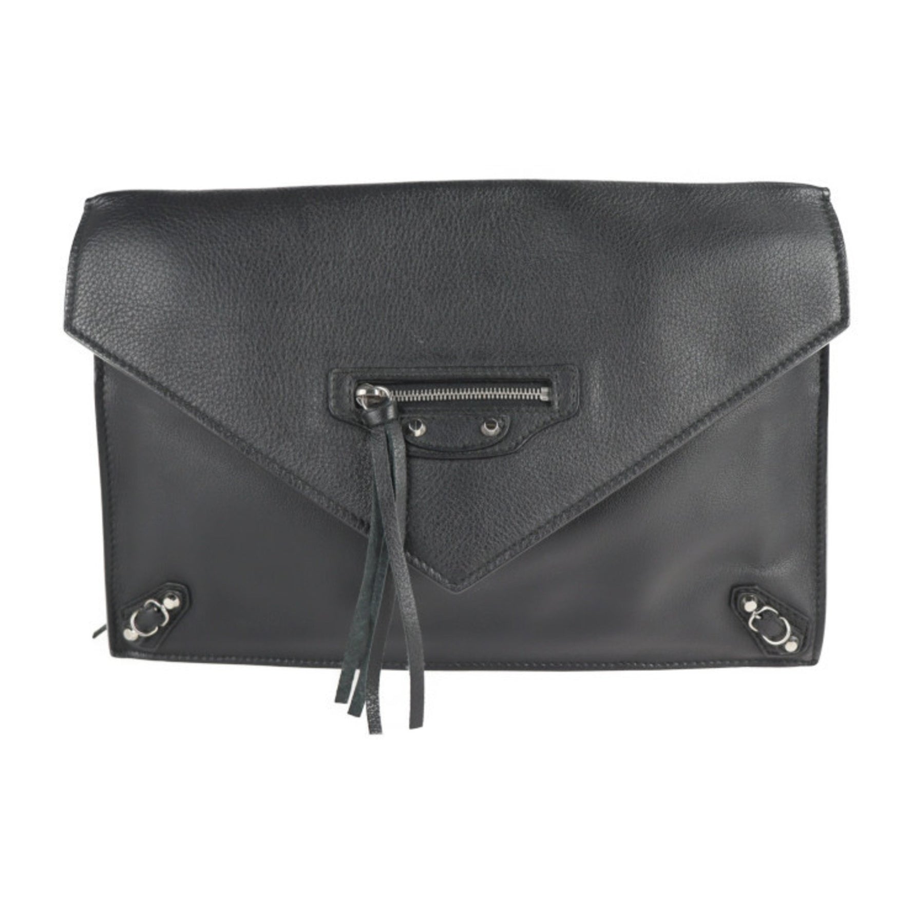 BALENCIAGA Balenciaga Paper Zip Around Sight Clutch Bag Calf Leather Black Second Handbag