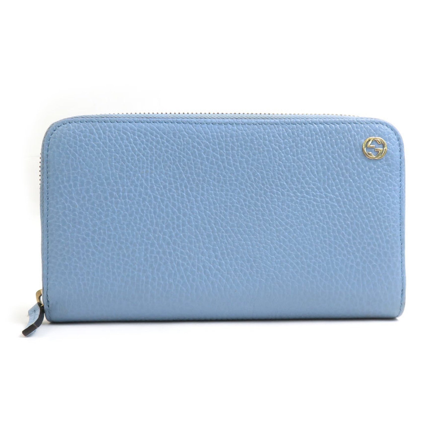Gucci round long wallet in light blue leather, men's and