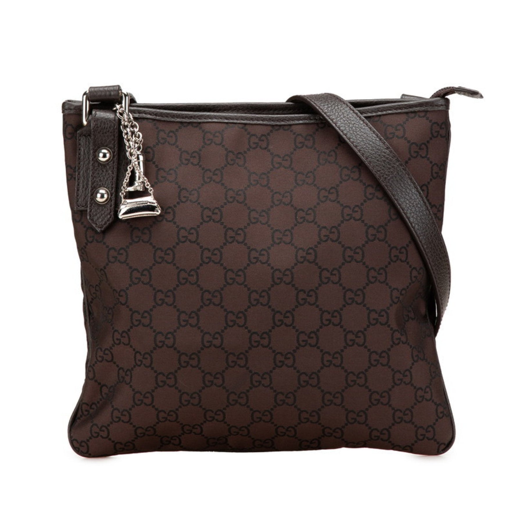 Gucci GG Nylon Shoulder Bag Brown Black Leather Women's GUCCI