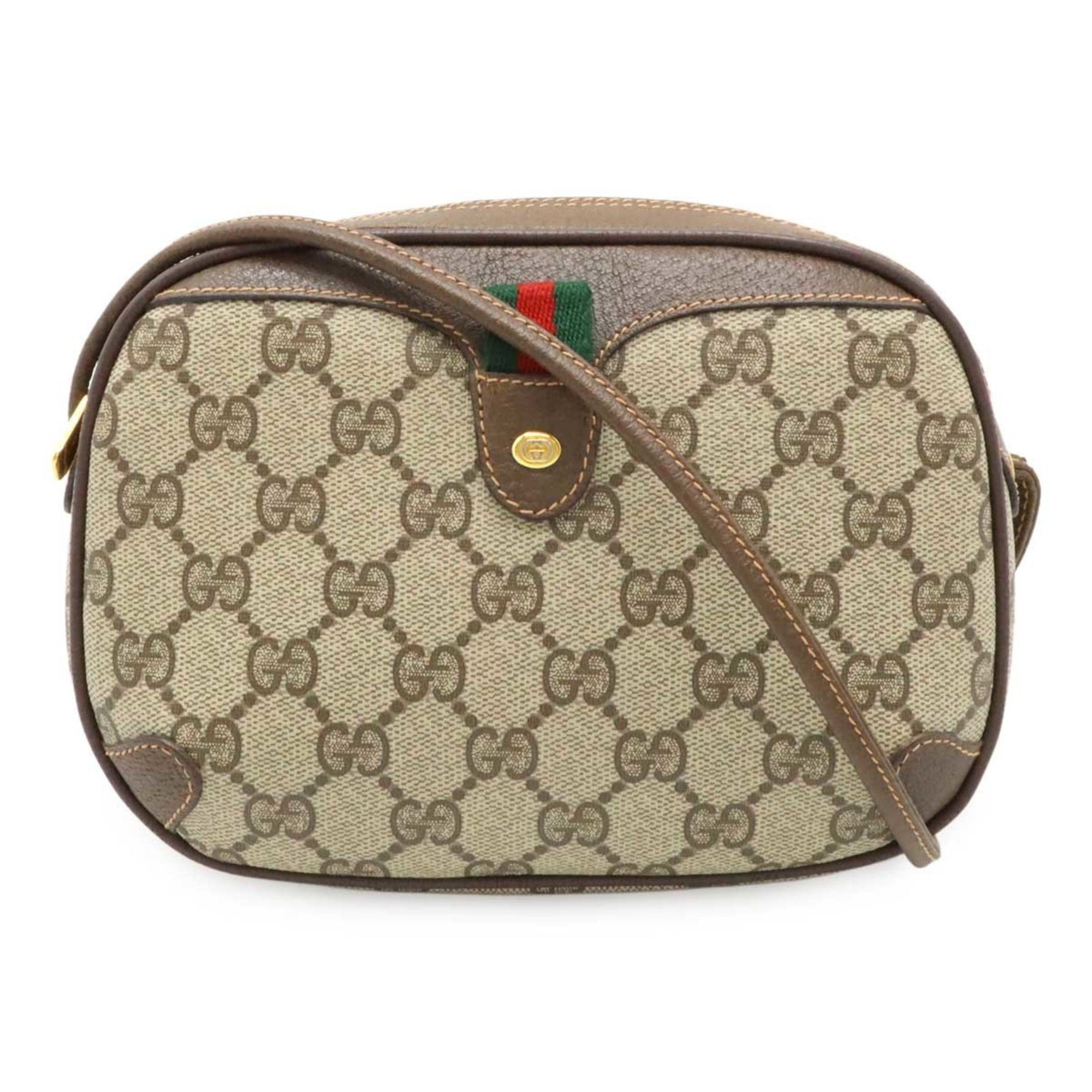 GUCCI Old Sherry Line Pochette Shoulder Bag PVC Leather Beige Brown 89.02.066