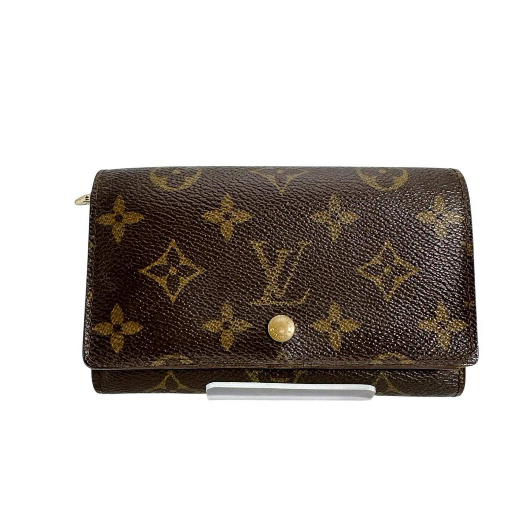 Louis Vuitton Bi-fold wallet L-shaped zipper Monogram Porte Monnaie Tresor canvas Brown