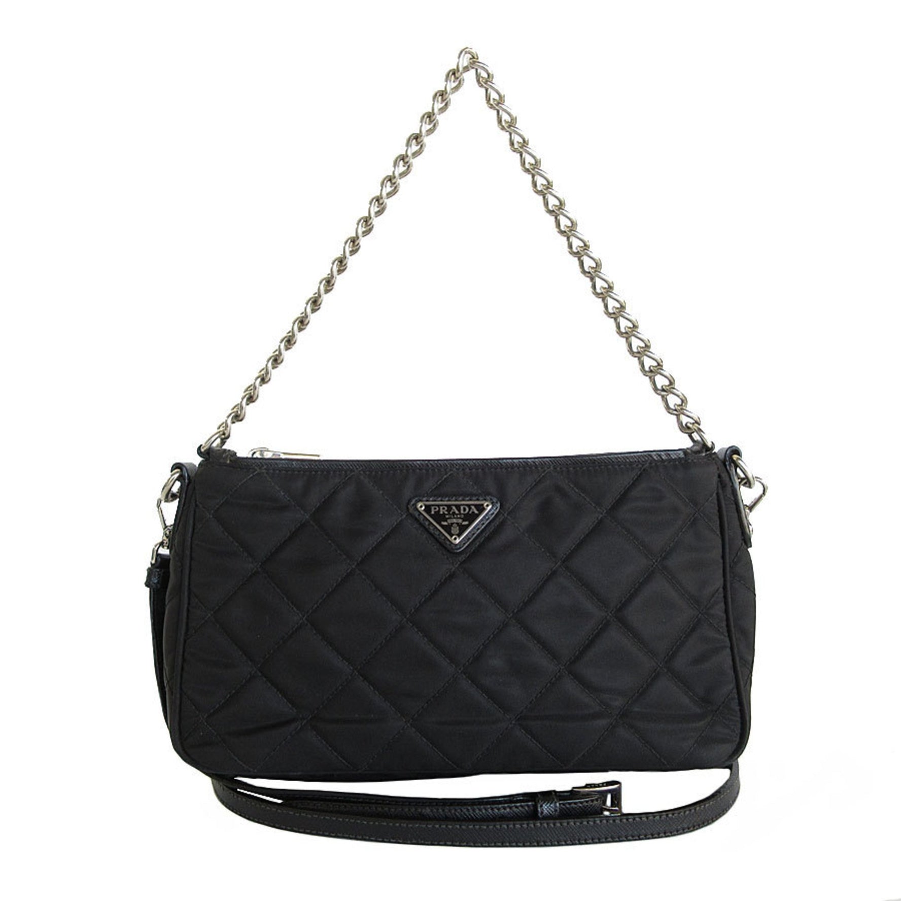 Prada handbag shoulder bag nylon leather silver