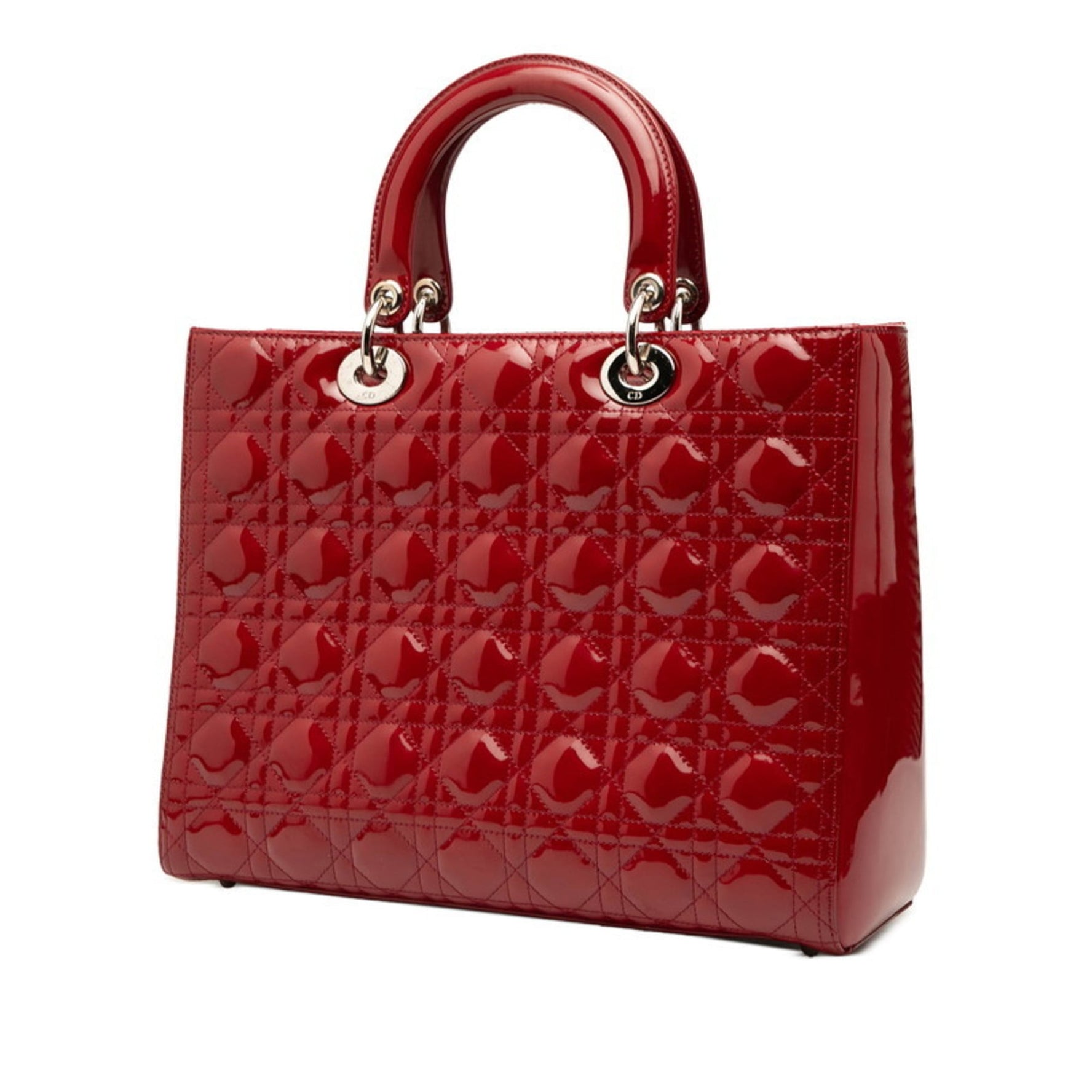 Christian Dior Cannage Lady Large Handbag/Shoulder Bag, Red Patent Leather