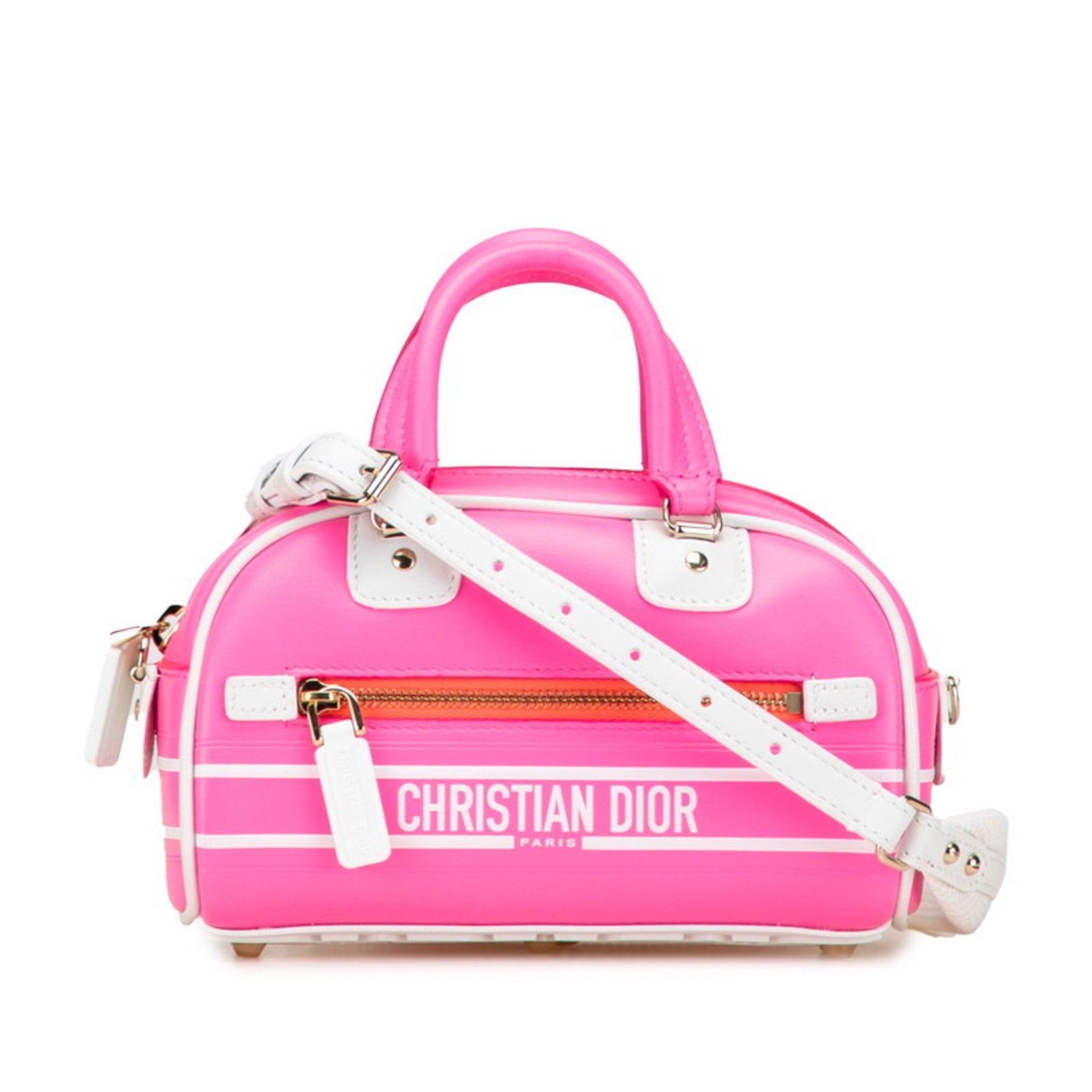 Christian Dior Dior Vibe Mini Bowling Bag, Handbag, Pink and White Leather