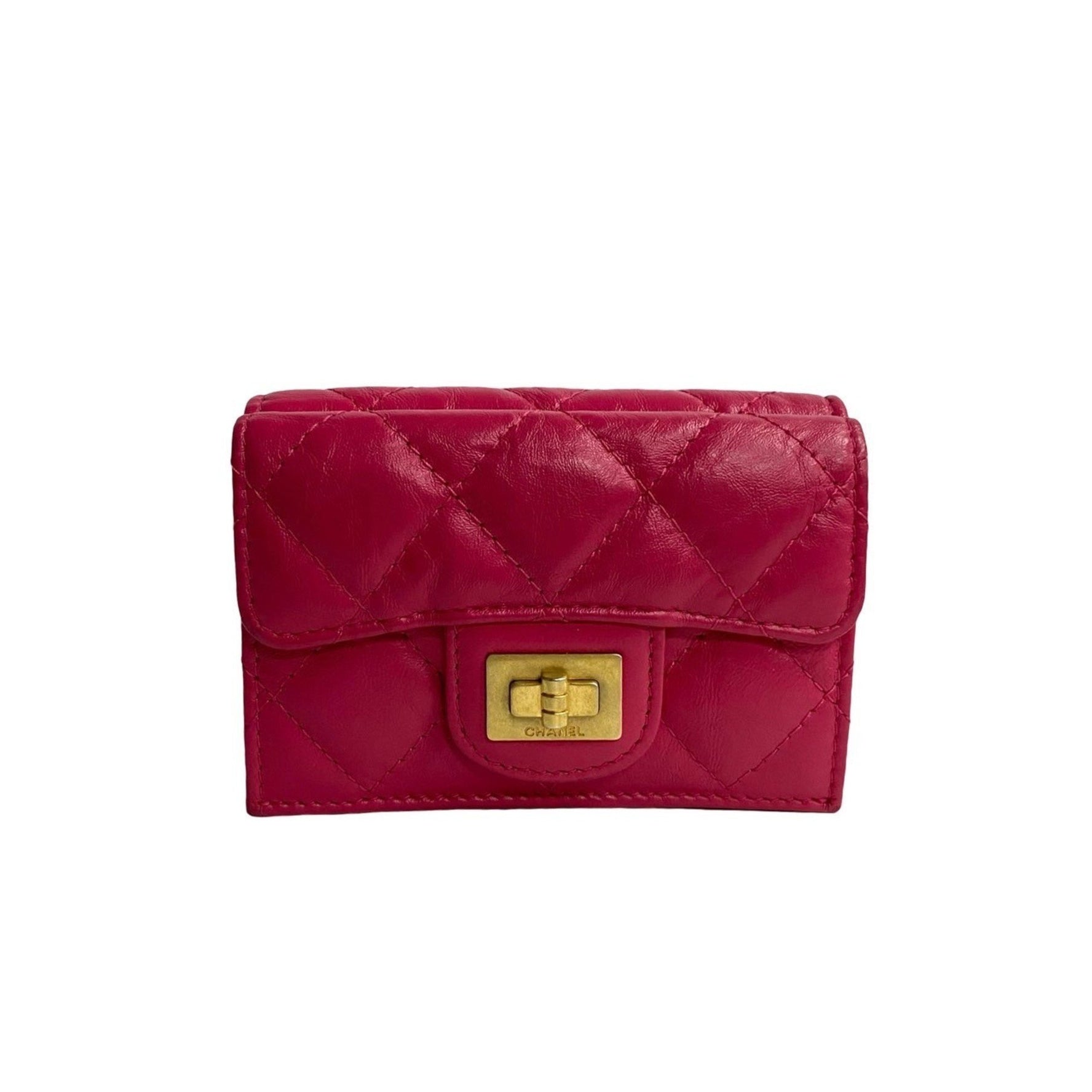 CHANEL 2.55 Lambskin Tri-fold Wallet, Mini Bill Compartment, Coin Purse