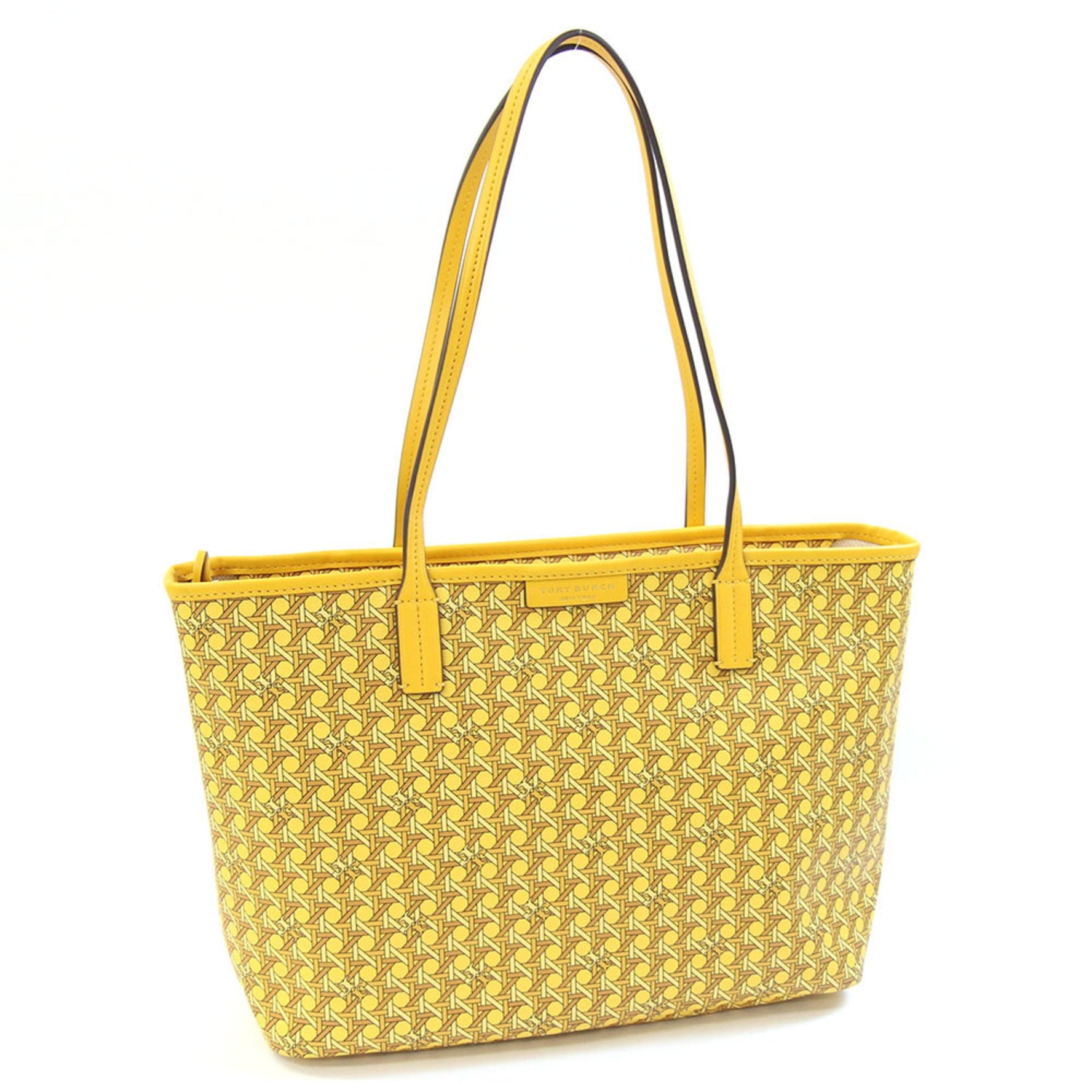 Tory Burch Basket Weave Tote Bag Coated Canvas Leather Shoulder